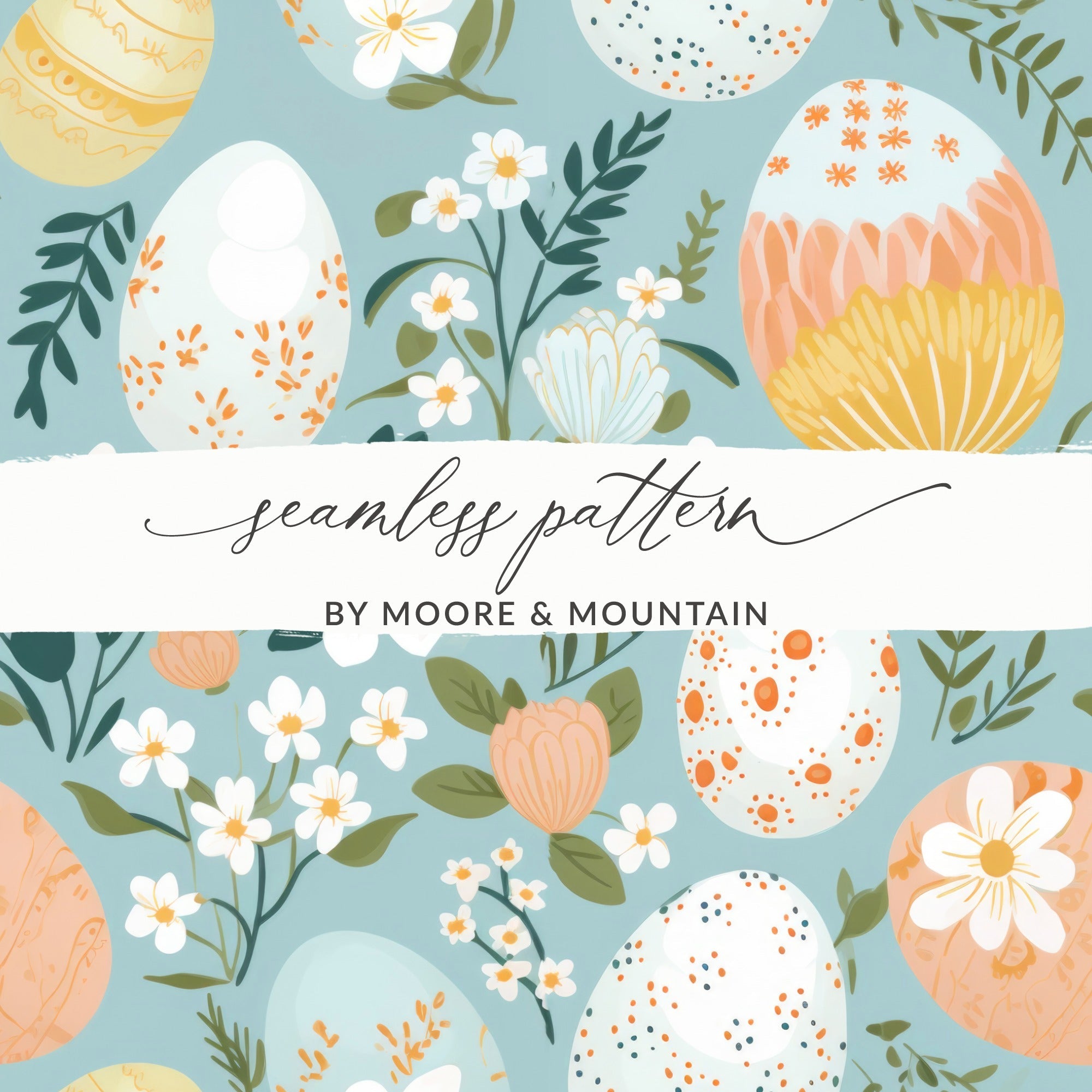 Easter Eggs T-Shirt, Digital Seamless Pattern, Floral Spring Design, Pastel Color Art, Fabric Print Design, Holiday Decor, Cute Gift Idea - Moore and Mountain