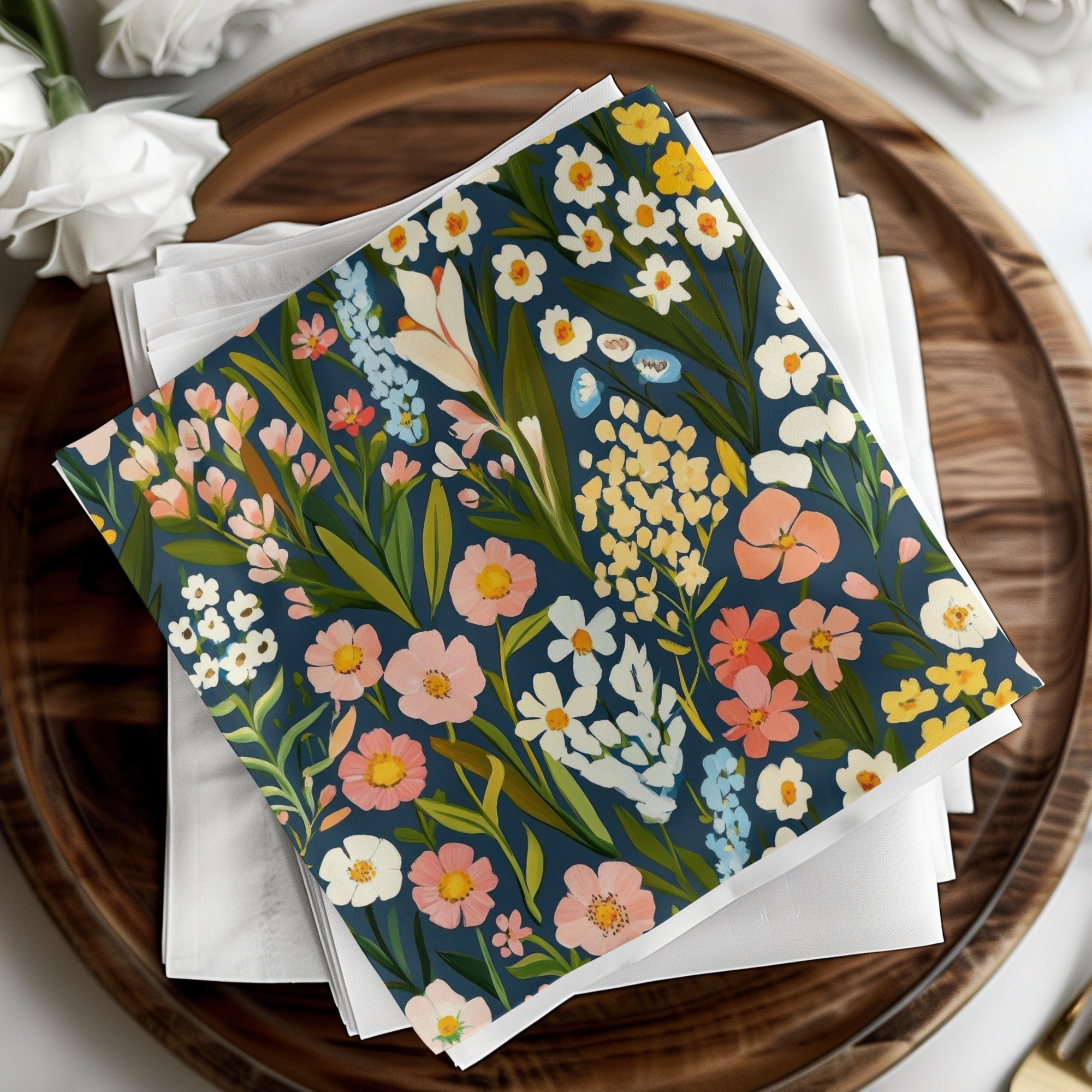 Vibrant Floral Pattern on Dark Background Napkin Set