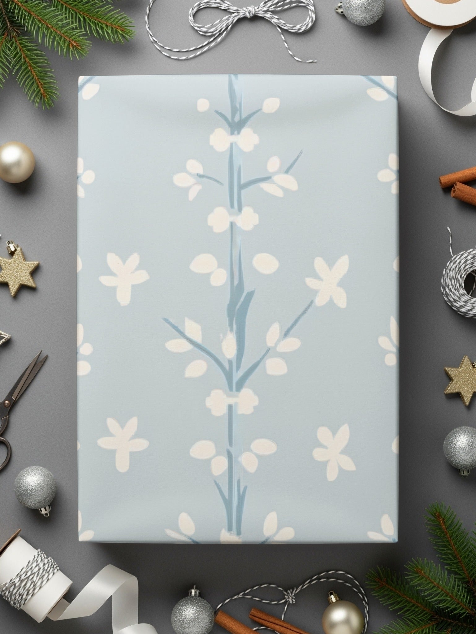 Elegant Blue and White Floral Pattern Wrapping Paper