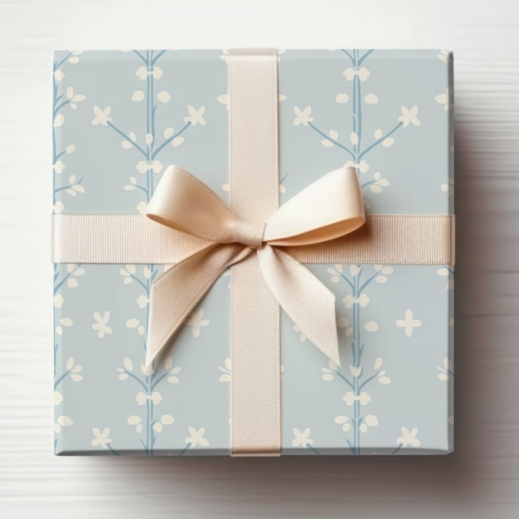 Elegant Gift Box with Ribbon and Floral Pattern