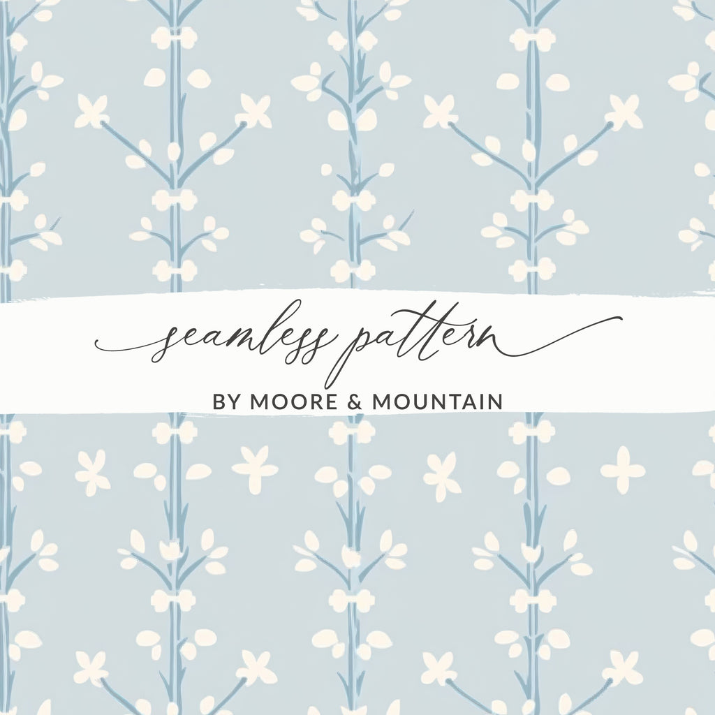 Floral Blue Seamless Pattern by Moore & Mountain Design