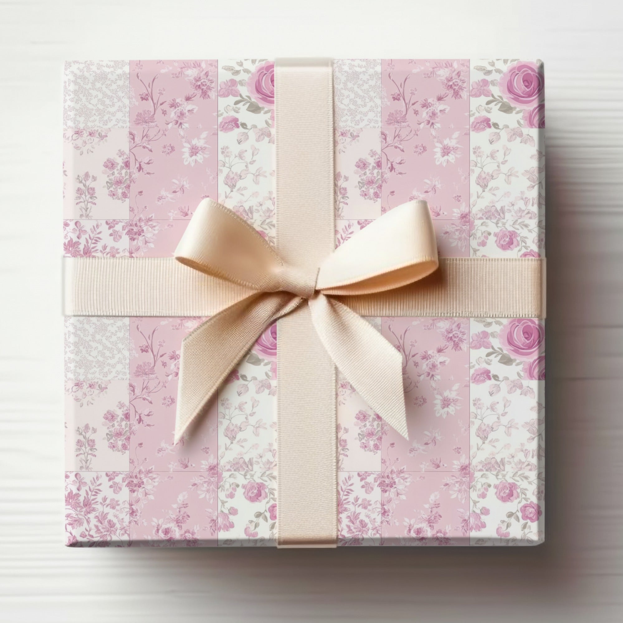 Elegant Pink and White Floral Gift Wrap Box