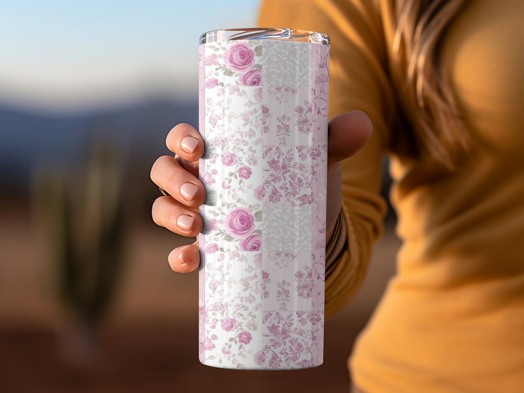 Floral Patchwork Design Travel Tumbler Cup