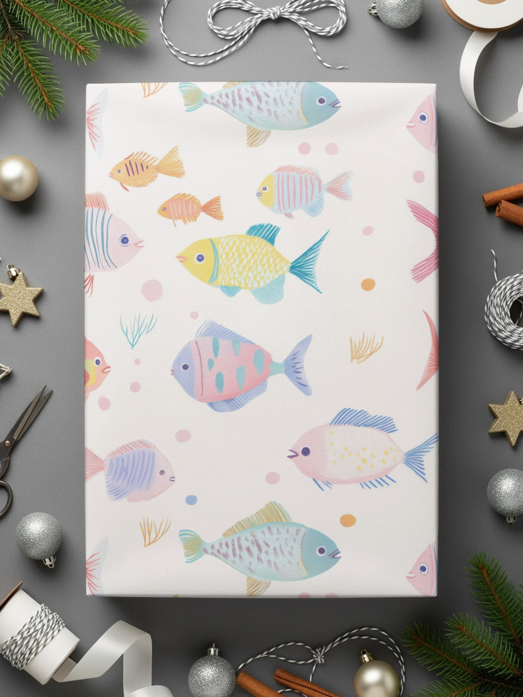 Colorful Fish Design Gift Wrapping Paper for Christmas