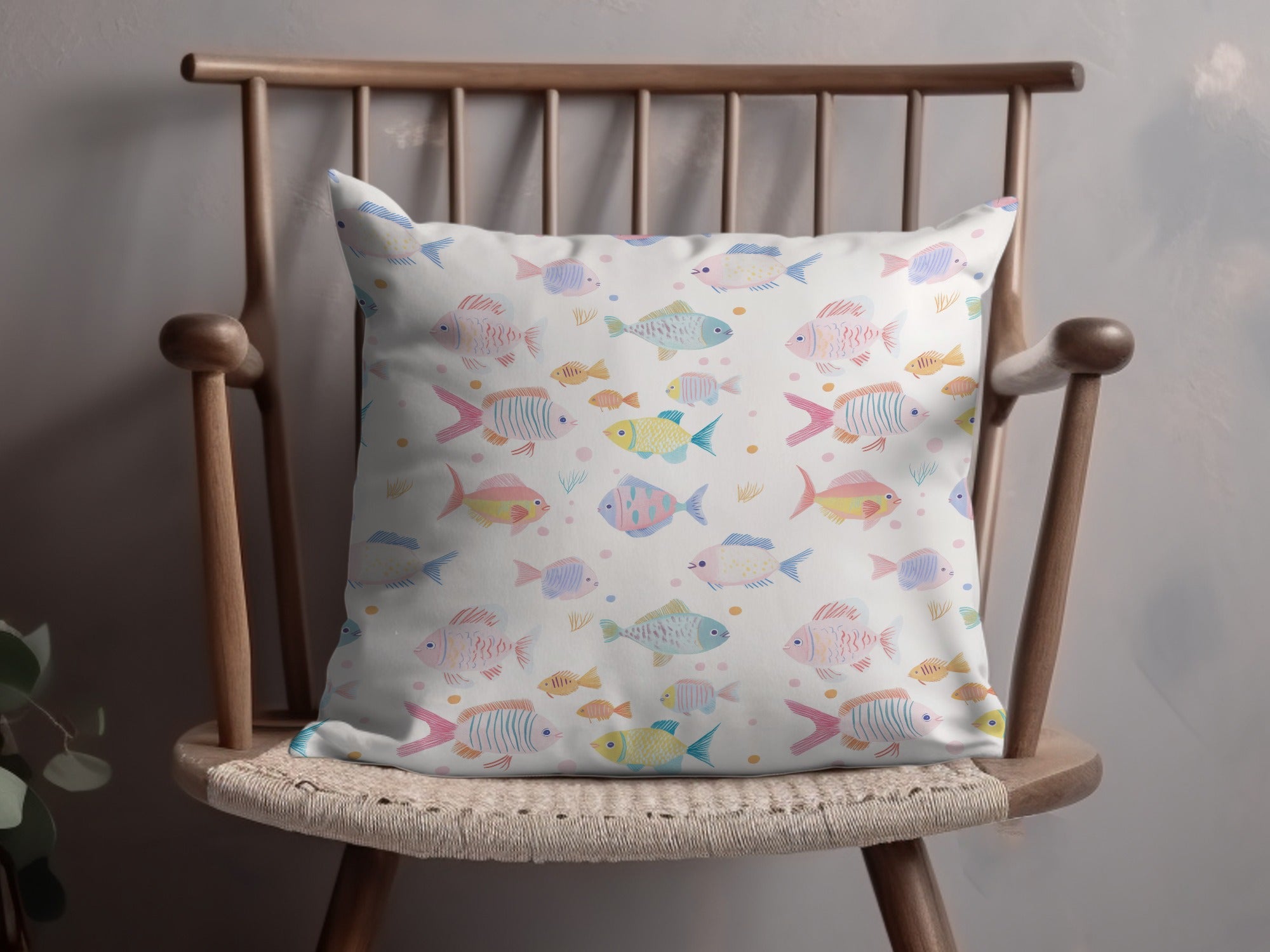 Colorful Fish Print Throw Pillow for Home Decor
