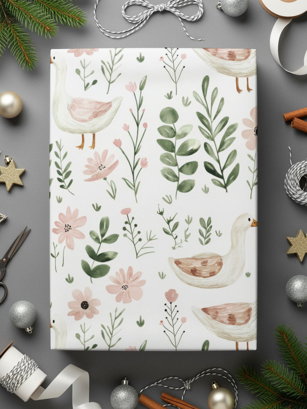Floral and Duck Pattern Decorative Wrapping Paper Sheet