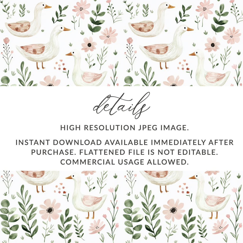 Pastel Ducks and Flowers Pattern High Res JPEG Image
