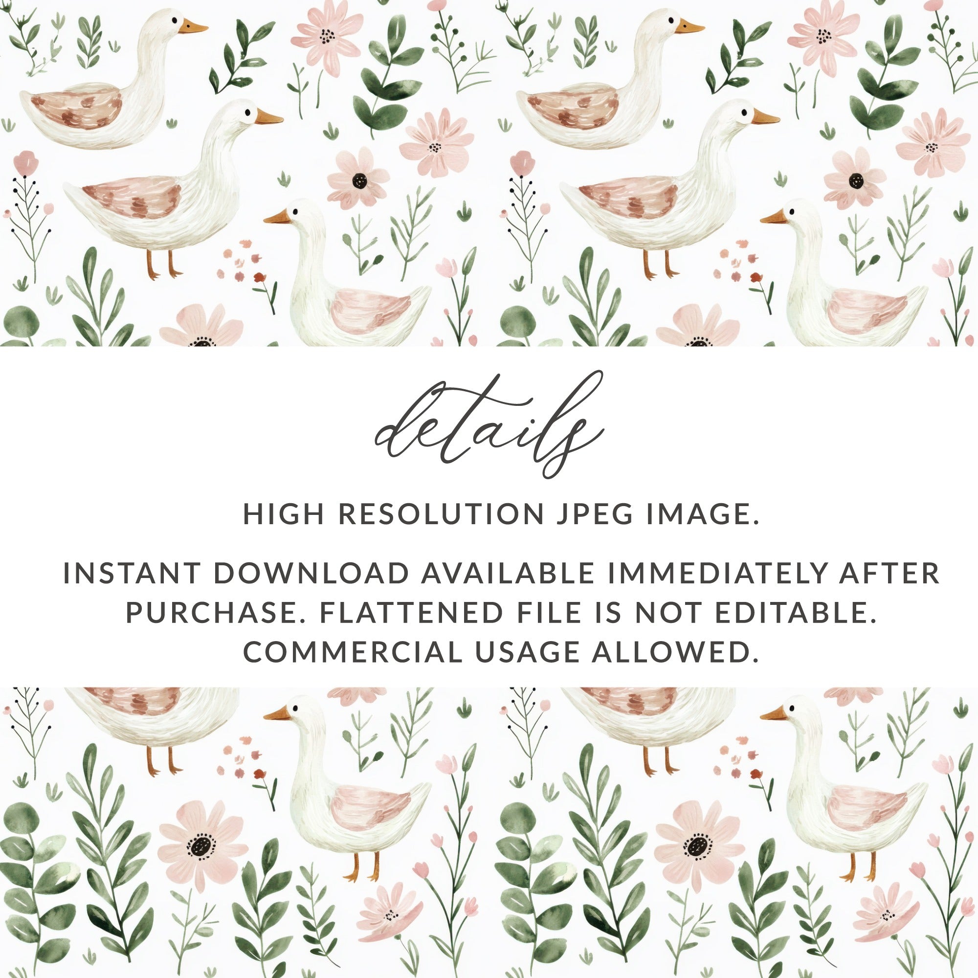 Pastel Ducks and Flowers Pattern High Res JPEG Image