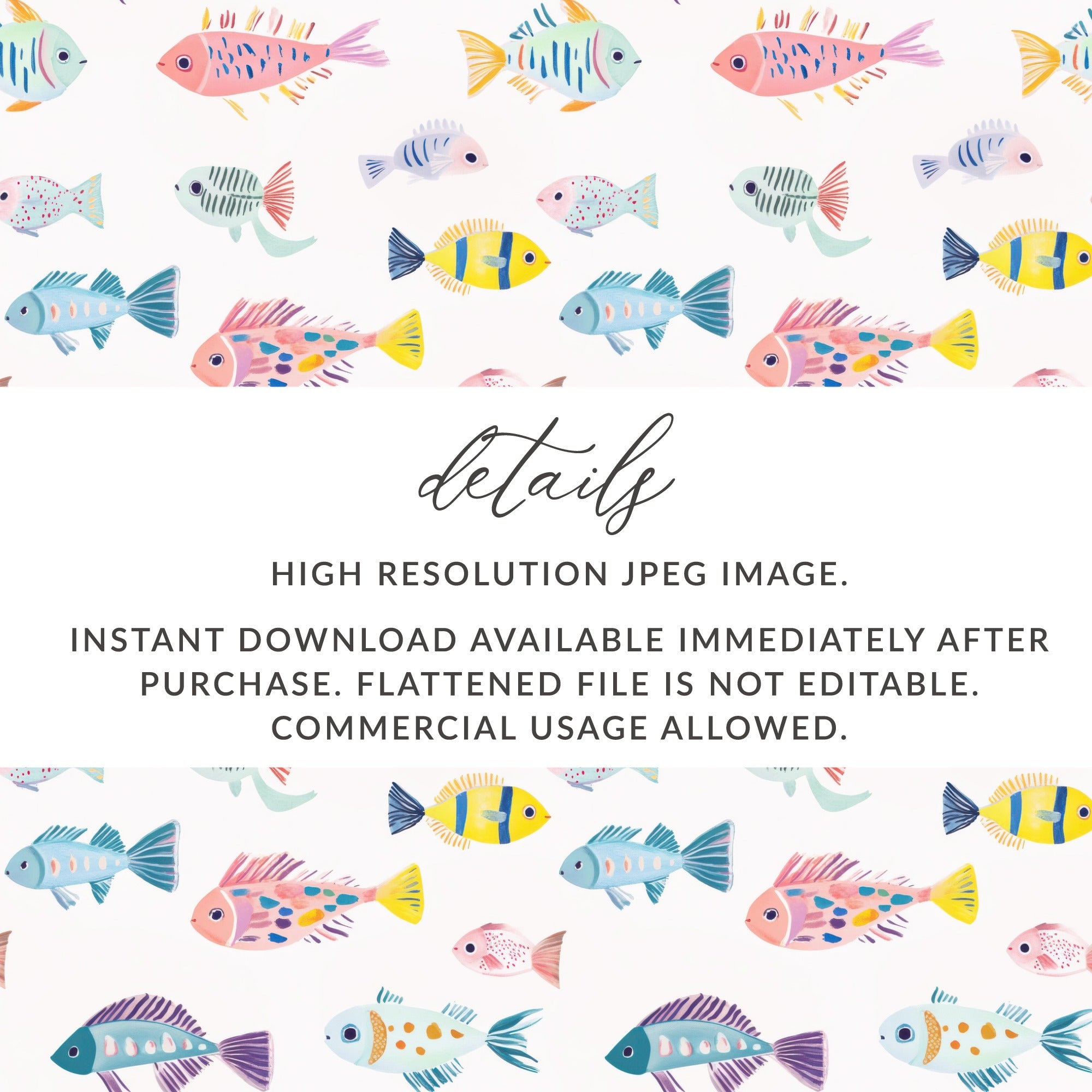Colorful Fish Pattern High-Resolution JPEG Instant Download