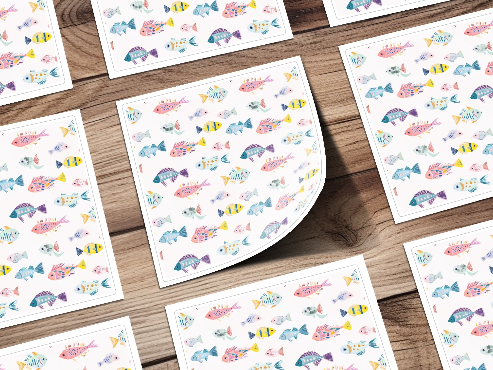 Colorful Cartoon Fish Pattern on White Background product