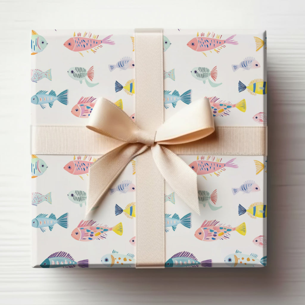 Colorful Fish Patterned Gift Wrap with Ribbon Bow