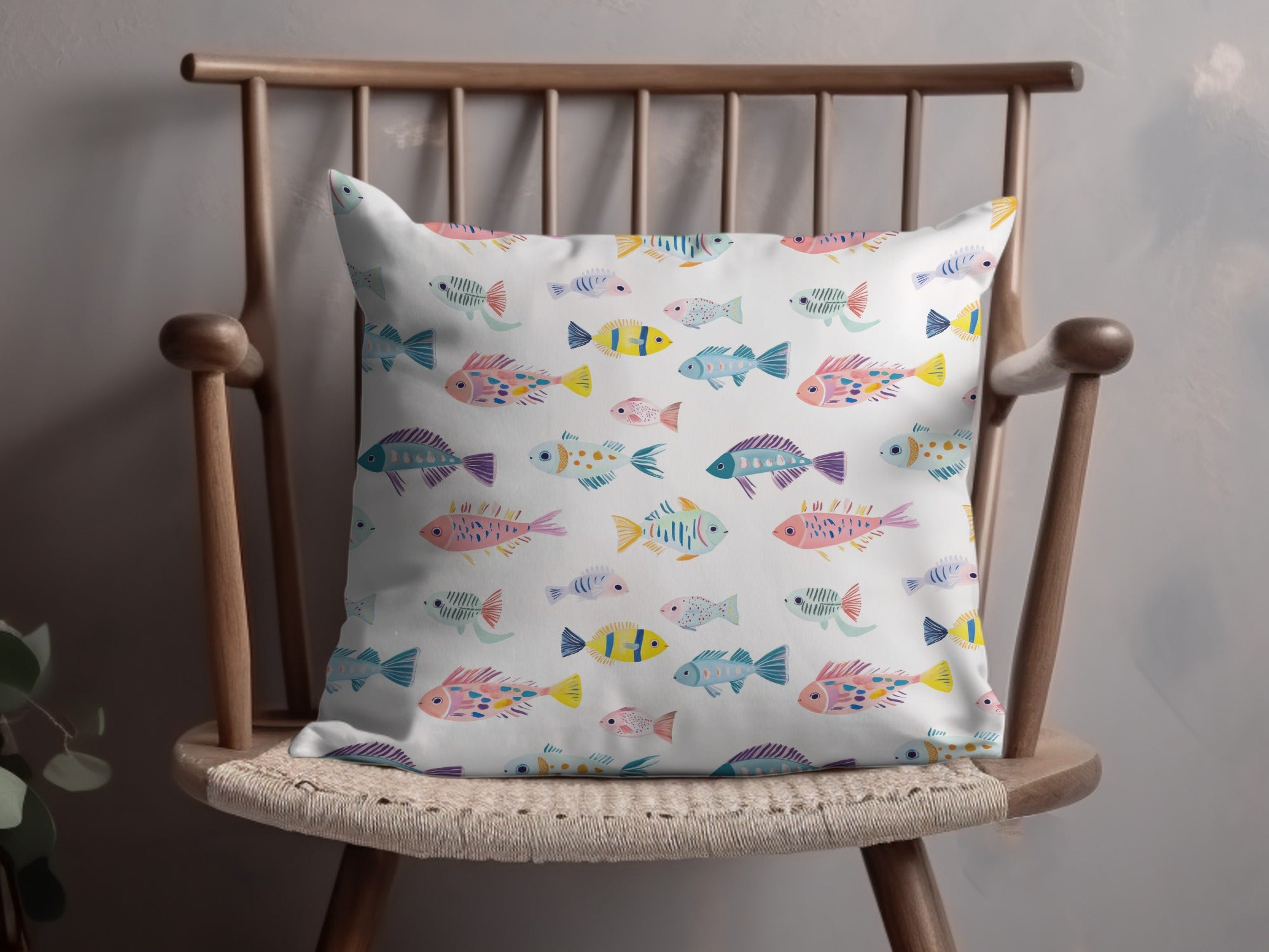 Colorful Fish Pattern Decorative Throw Pillow