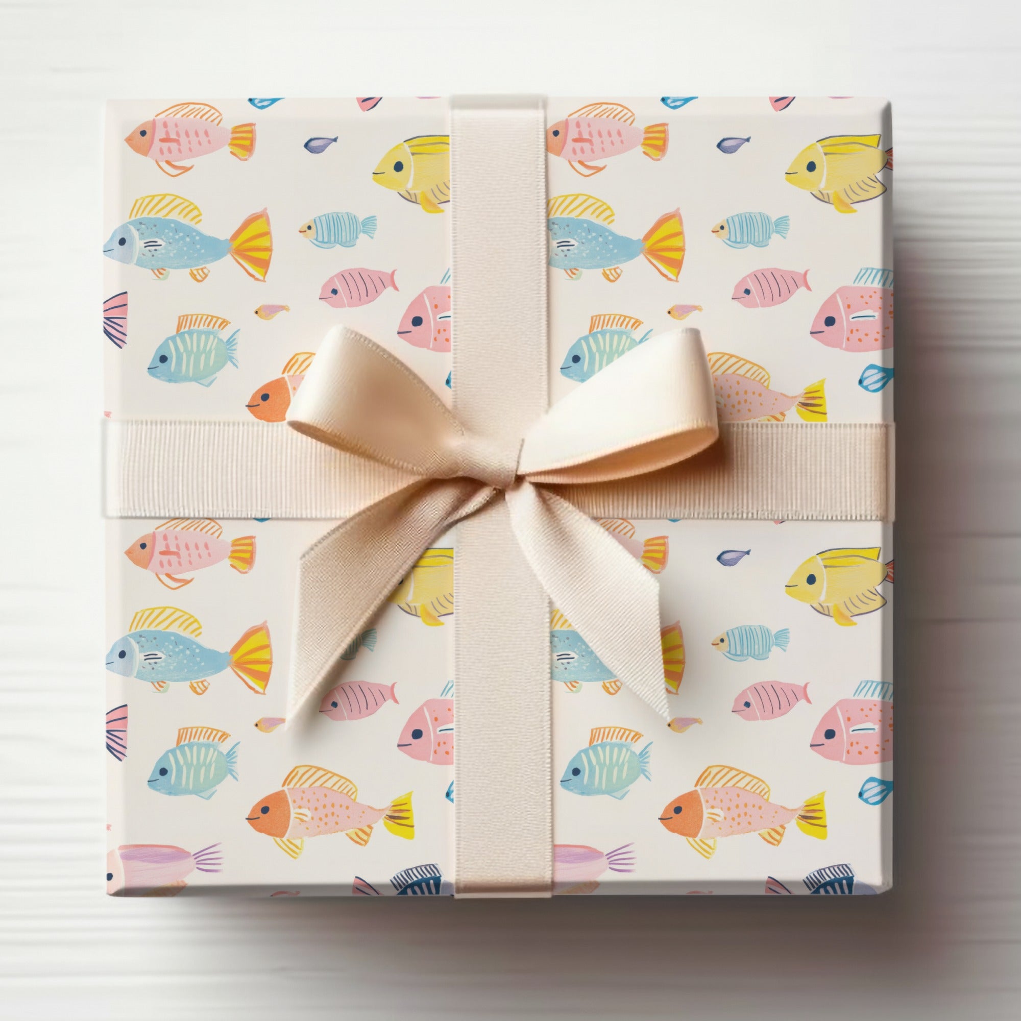 Colorful Fish Pattern Gift Box with Bow Design