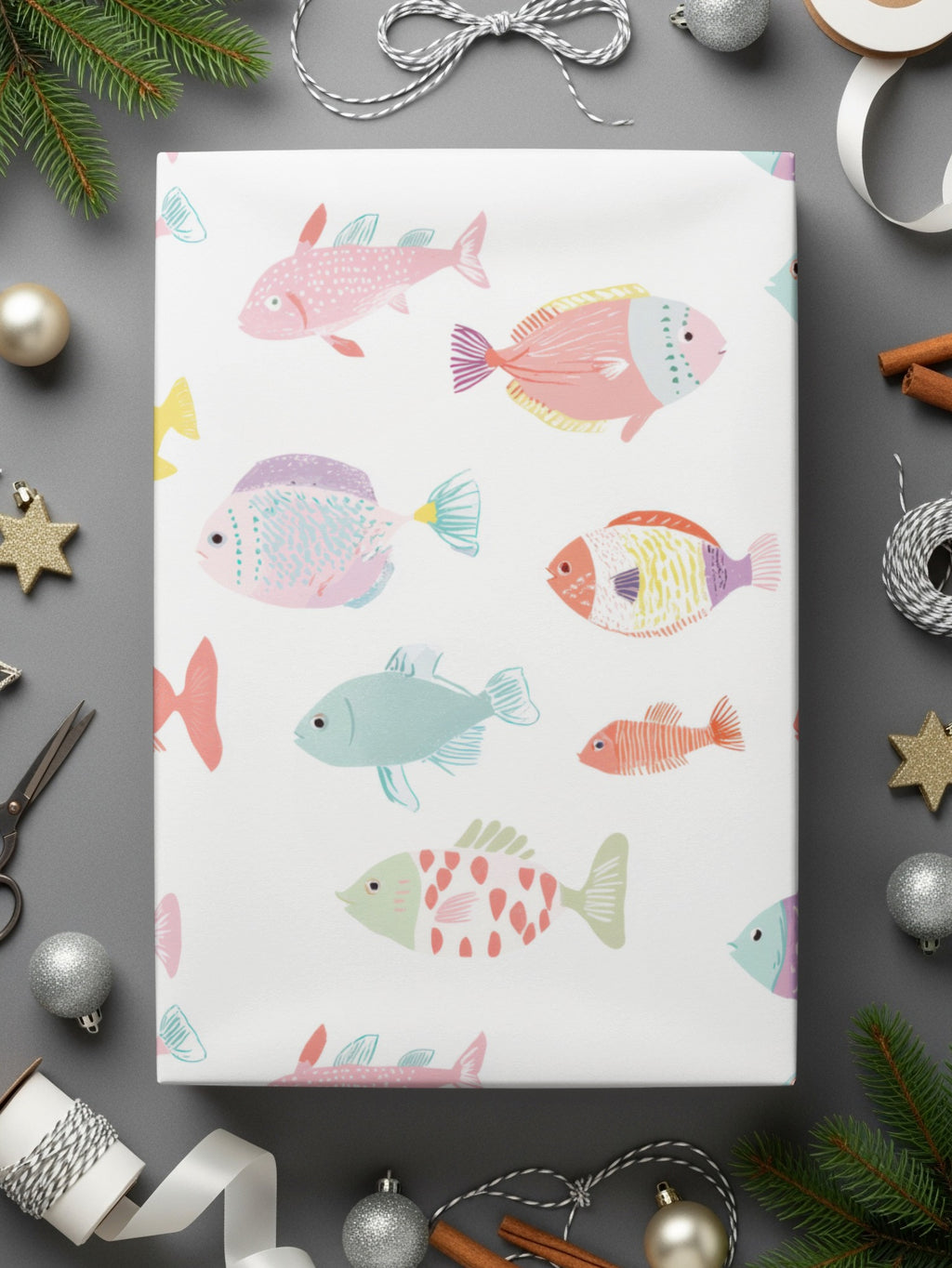 Colorful Cartoon Fish Pattern Gift Wrap Roll for Occasions