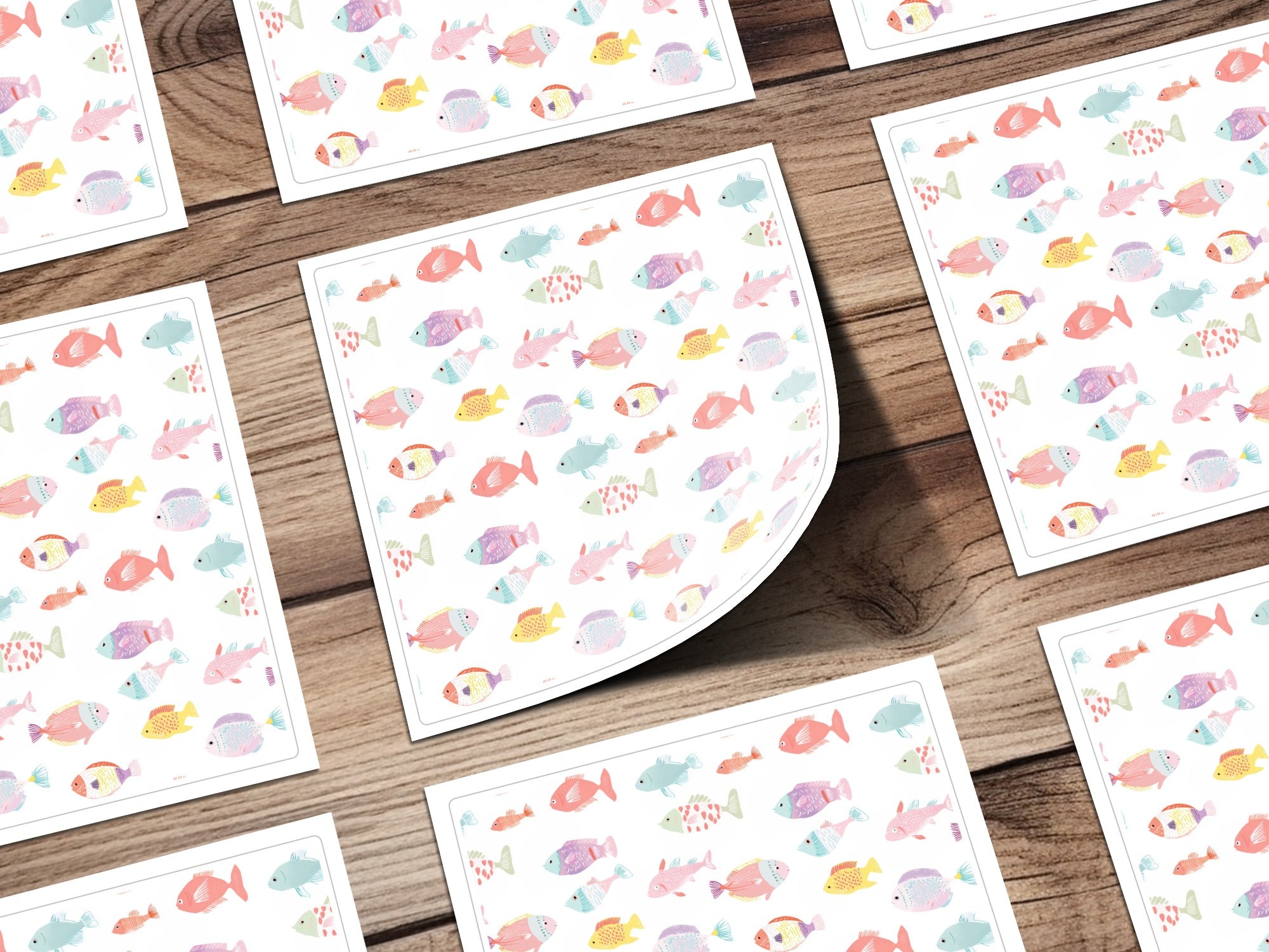 Colorful Fish Pattern on White Background Paper Product