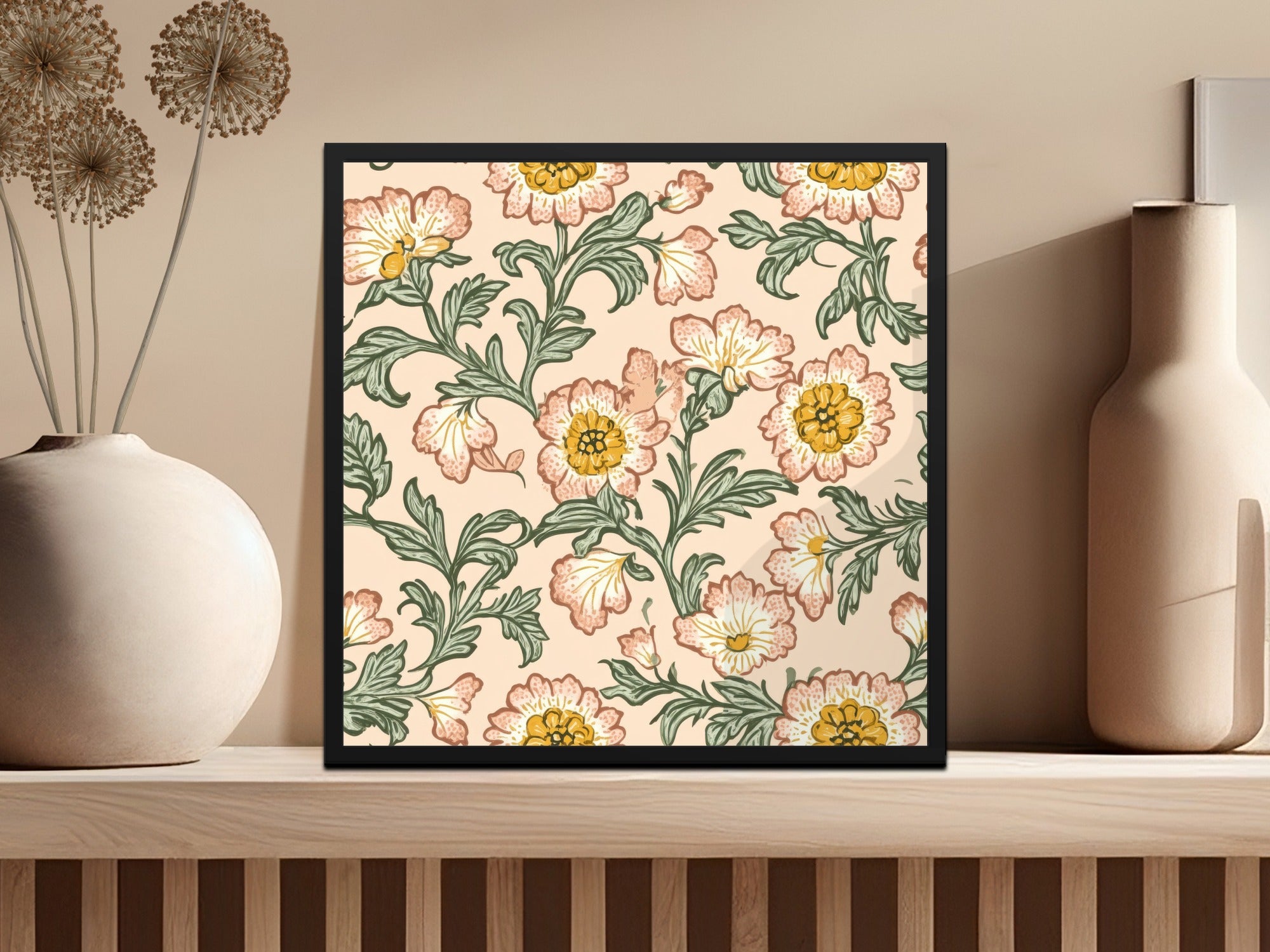 Seamless Pattern Kalamkari Flowers Leaves Repeating Design - Moore and Mountain