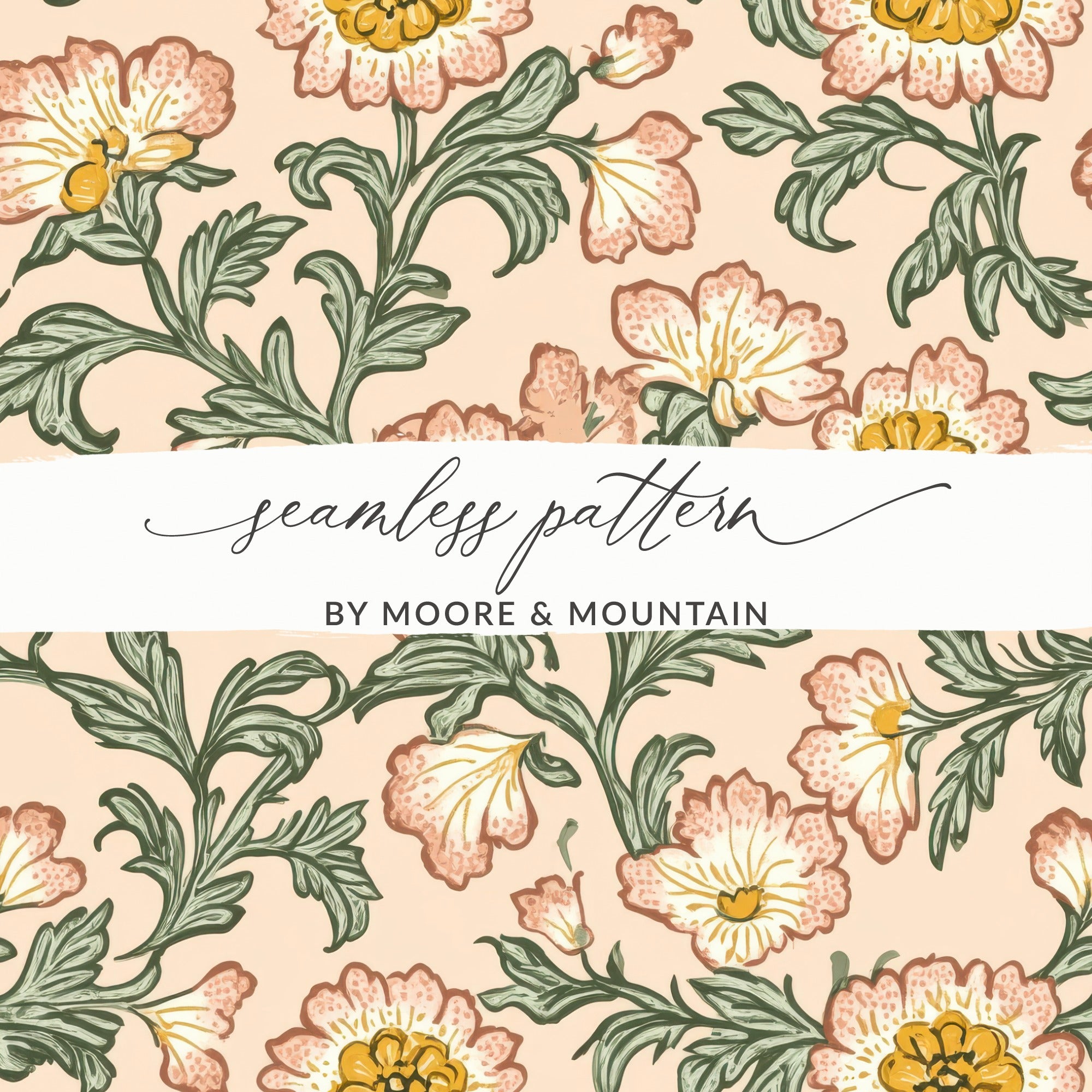 Seamless Pattern Kalamkari Flowers Leaves Repeating Design - Moore and Mountain