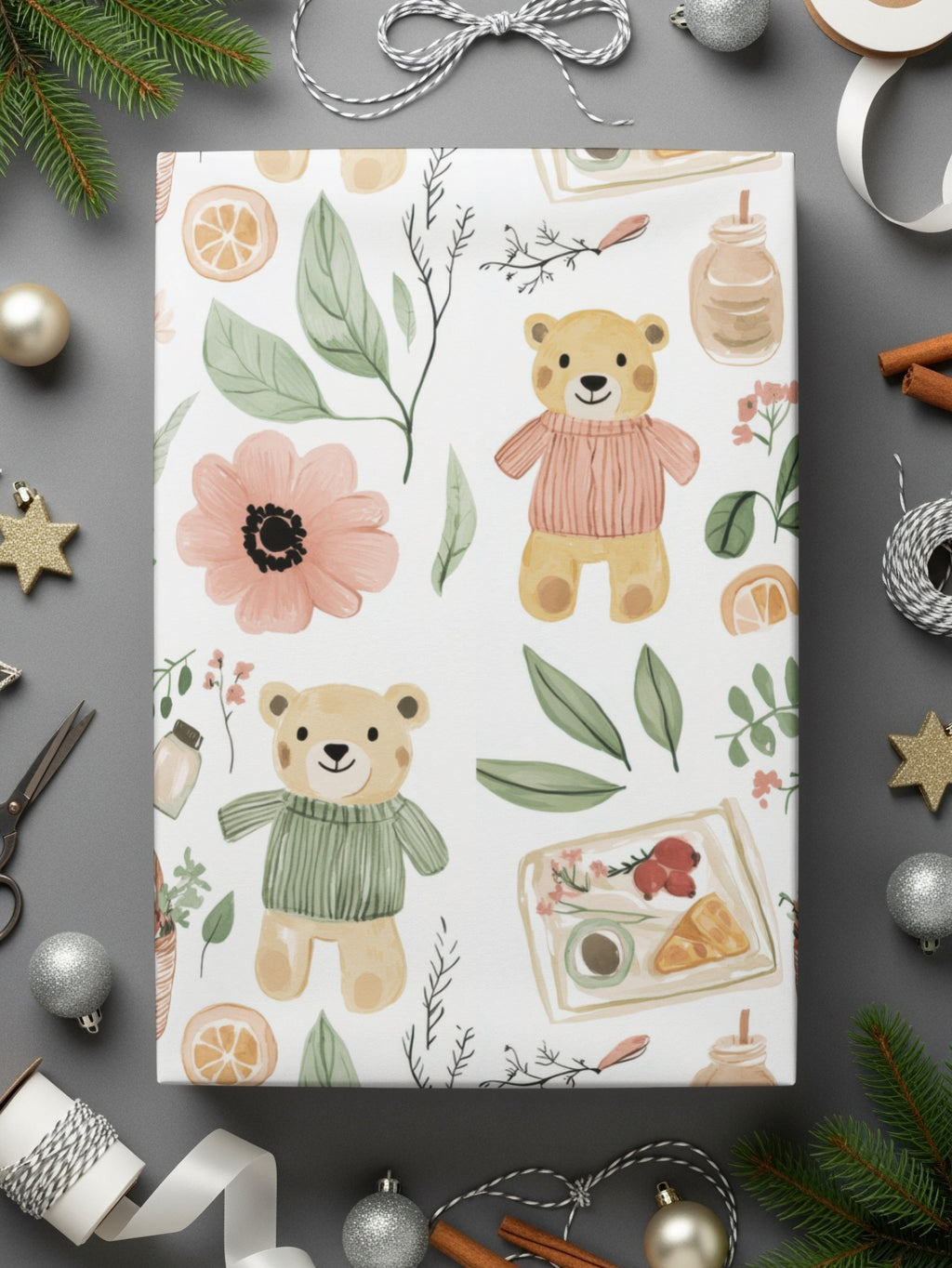 Adorable Bears and Nature Theme Wrapping Paper
