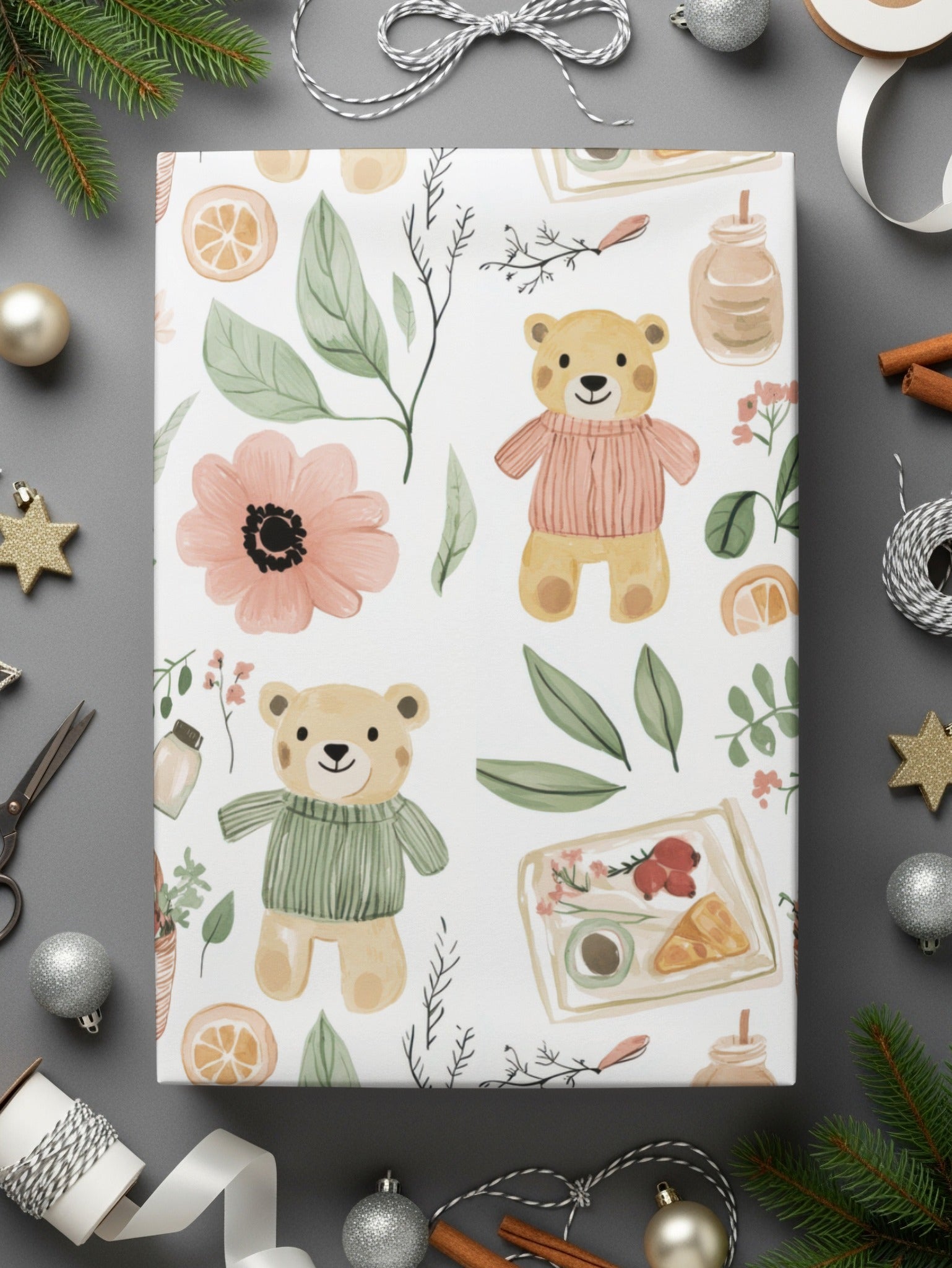 Adorable Bears and Nature Theme Wrapping Paper