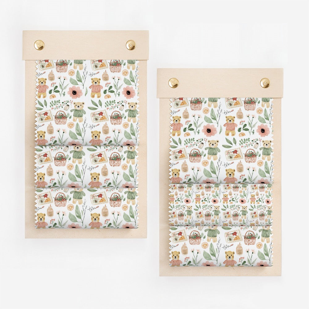Adorable Teddy Bears and Flowers Printed Fabric Sheet