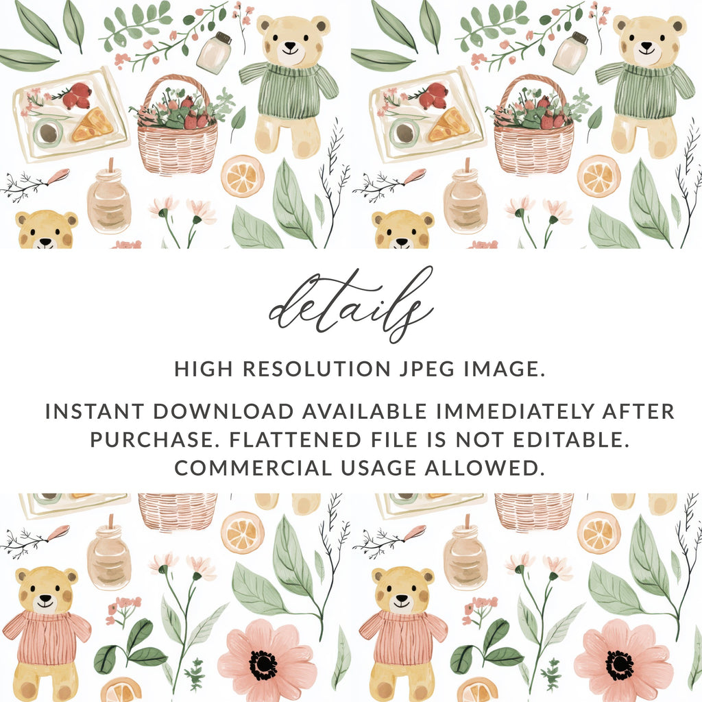 Cute Bear Picnic Theme Digital Download for Crafts