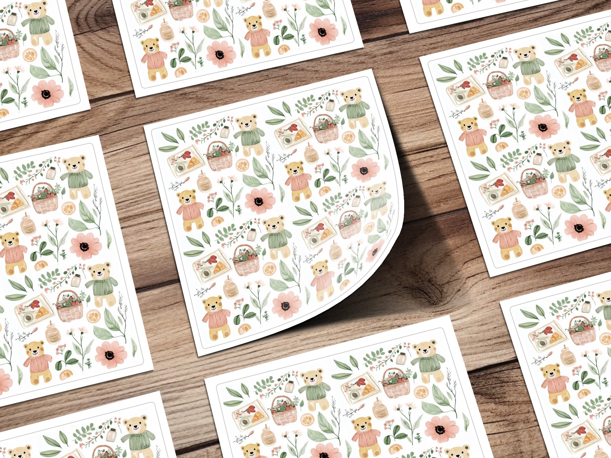 Adorable Bear and Floral Pattern Customized Stickers