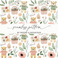 Seamless Pattern Bears and Picnic Elements Design