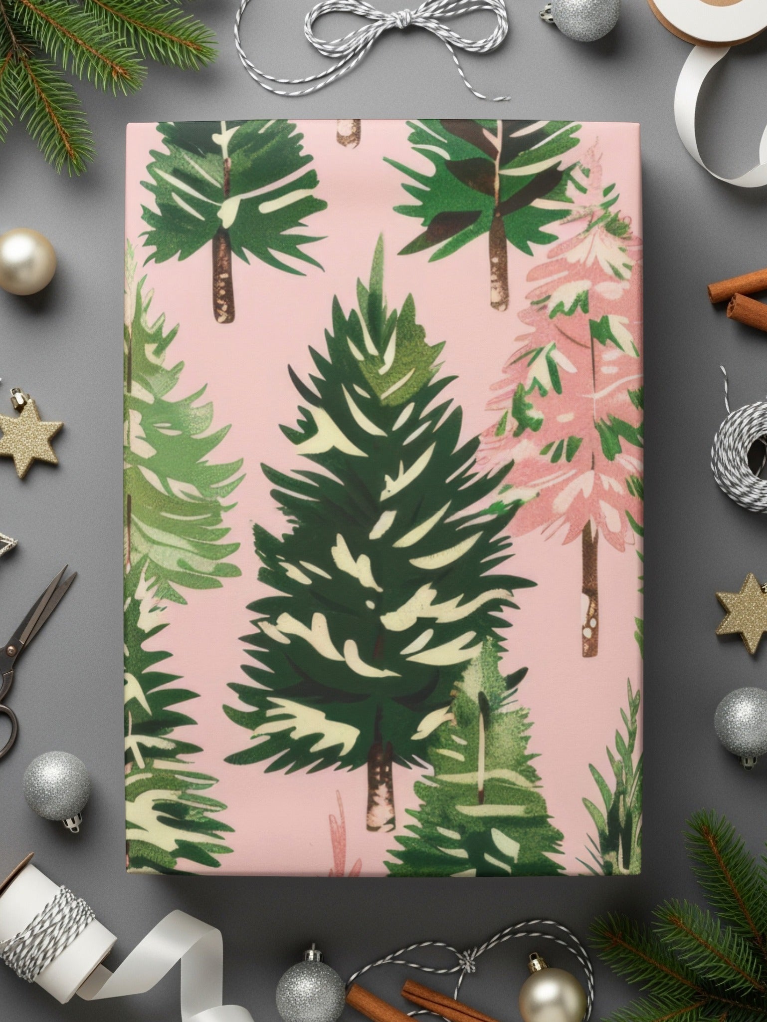 Pink Christmas Tree T-Shirt, Digital Art, Winter Forest Seamless Pattern, Holiday Design, Festive Gift, Christmas Decor, Unique Art - Moore and Mountain