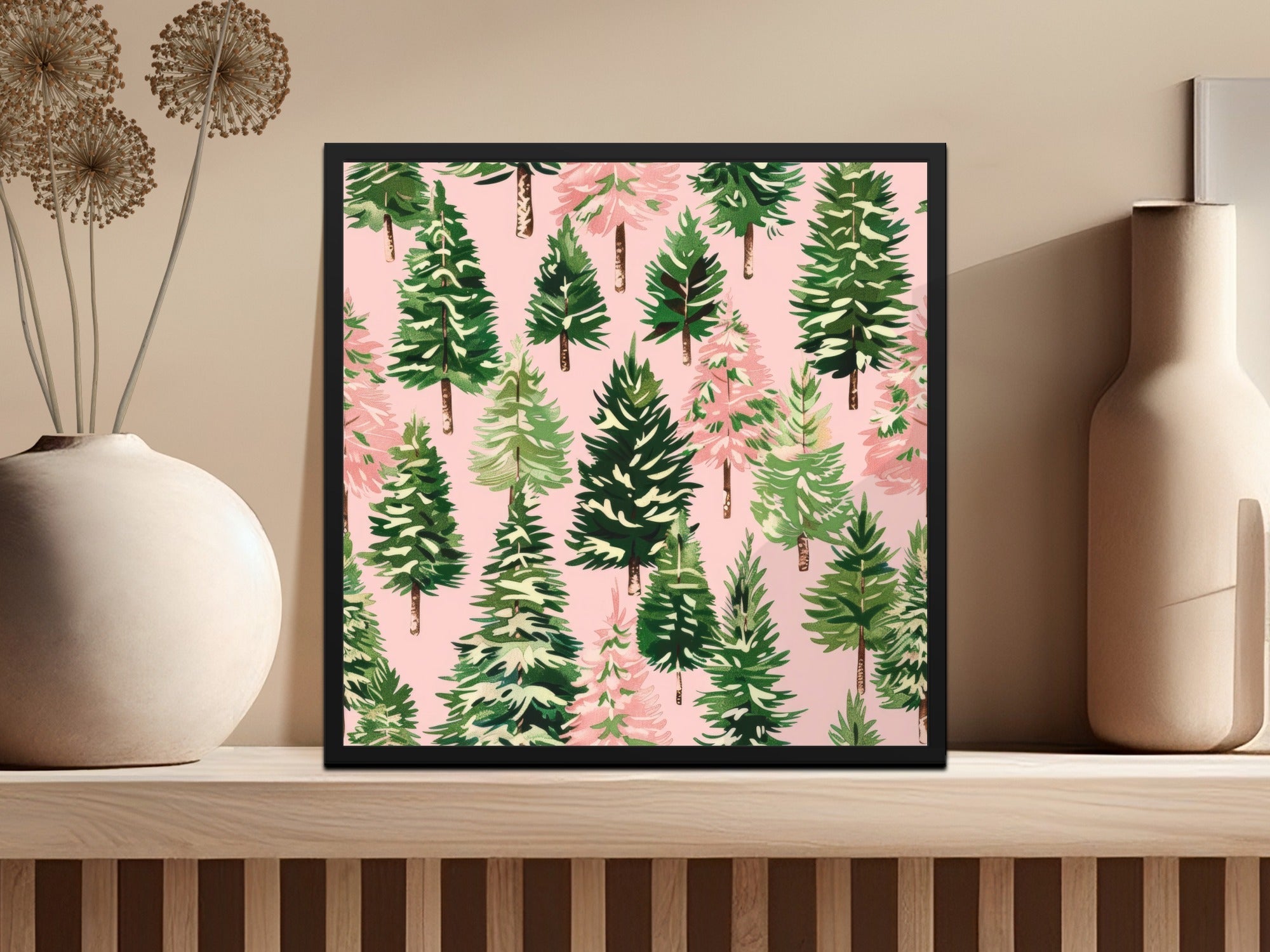 Pink Christmas Tree T-Shirt, Digital Art, Winter Forest Seamless Pattern, Holiday Design, Festive Gift, Christmas Decor, Unique Art - Moore and Mountain