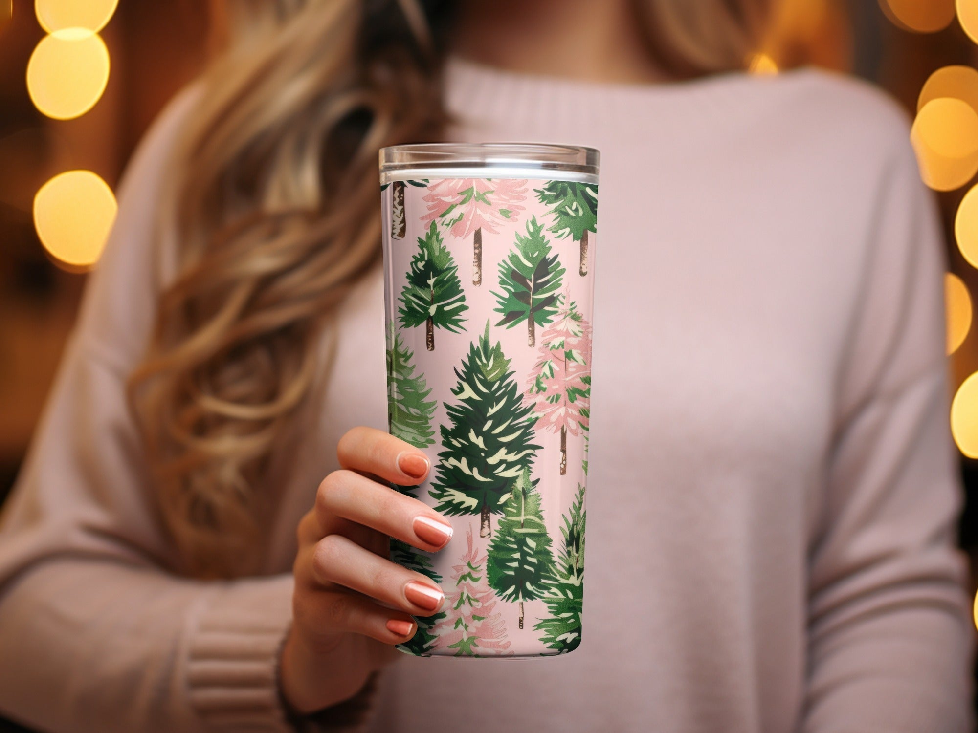 Pink Christmas Tree T-Shirt, Digital Art, Winter Forest Seamless Pattern, Holiday Design, Festive Gift, Christmas Decor, Unique Art - Moore and Mountain
