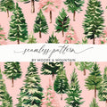 Pink Christmas Tree T-Shirt, Digital Art, Winter Forest Seamless Pattern, Holiday Design, Festive Gift, Christmas Decor, Unique Art - Moore and Mountain