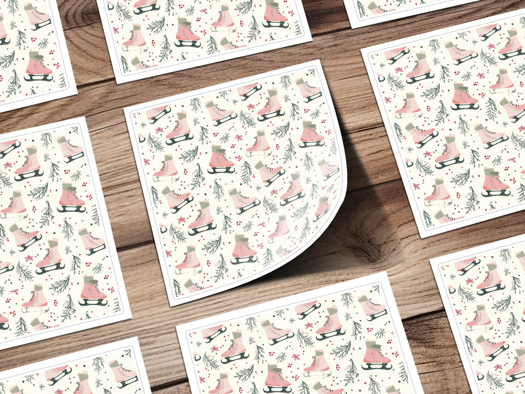 Winter Holiday Ice Skating Themed Sticker Sheet