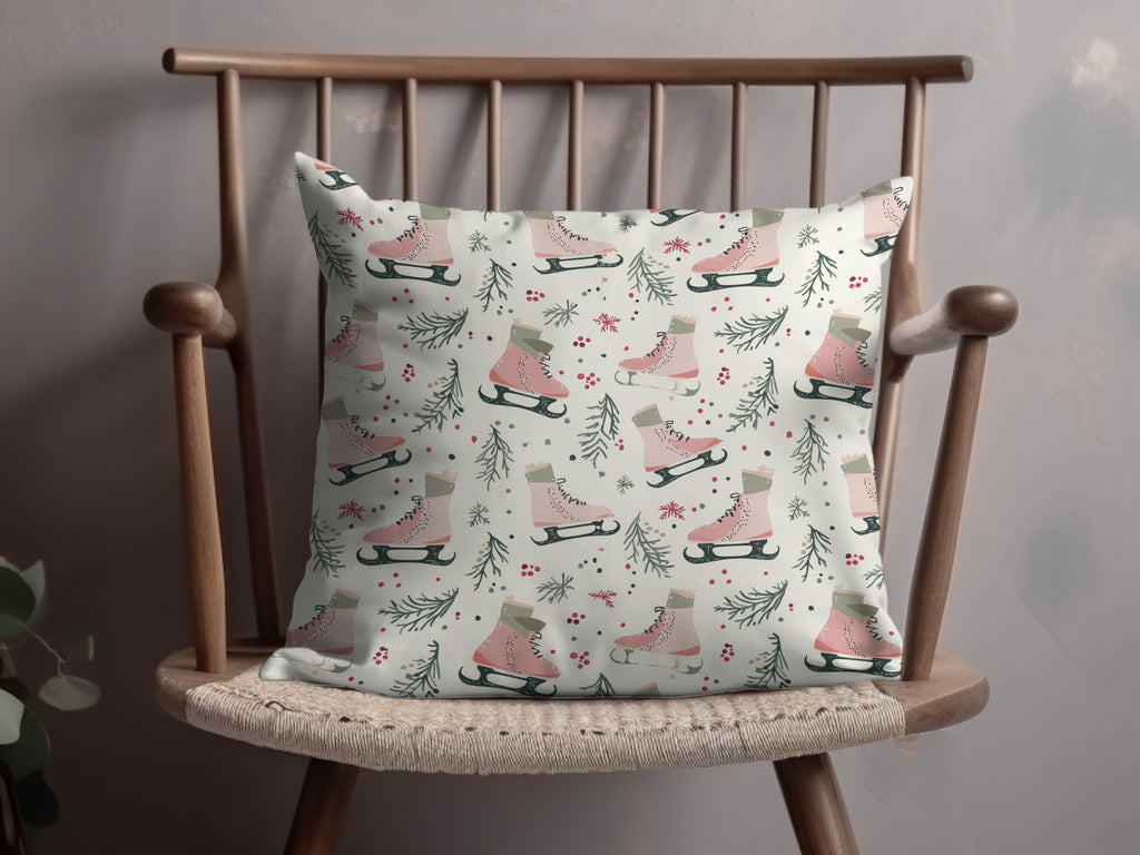 Festive Ice Skates and Holiday Decor Cushion Pillow