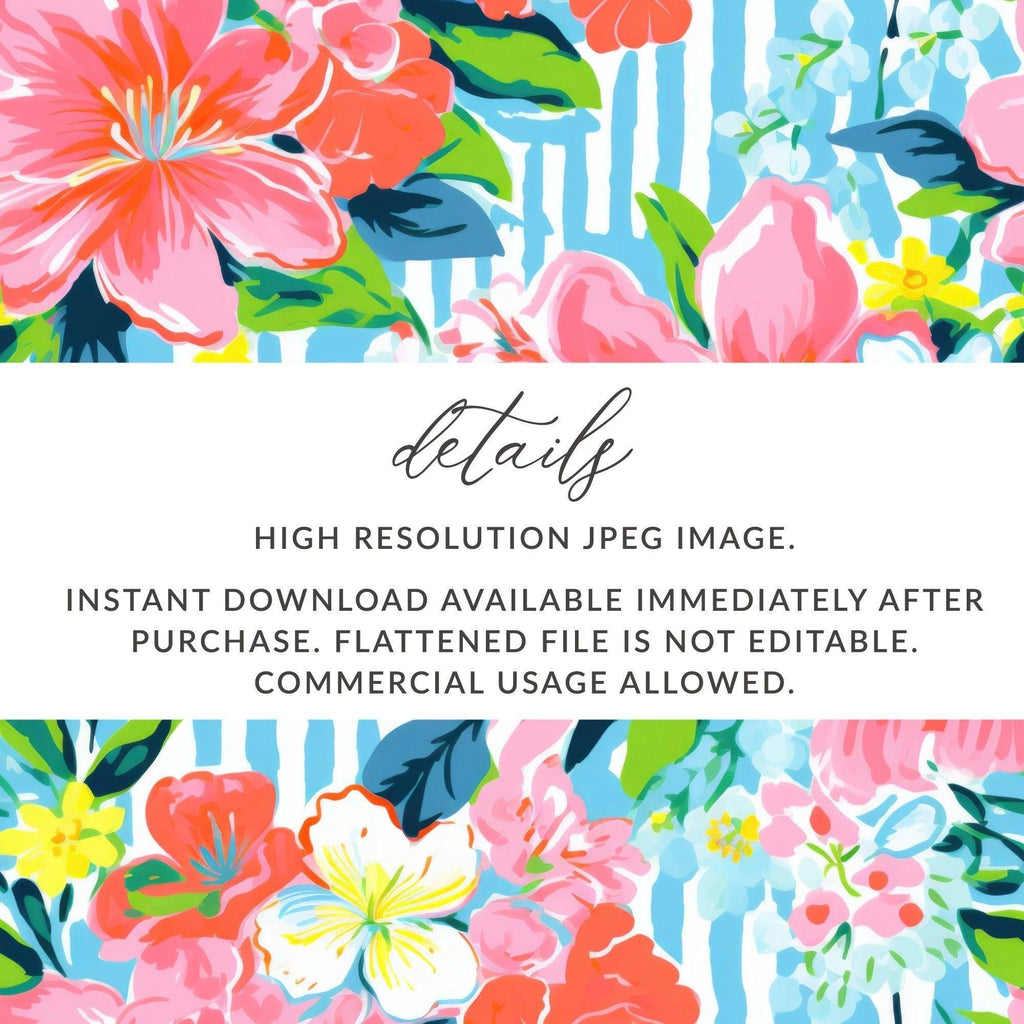 Pink Floral Seamless Pattern Digital Paper, Tropical Flower Print, Colorful Stripe Background, Flower Fabric Design, Girly Wallpaper - Moore and Mountain