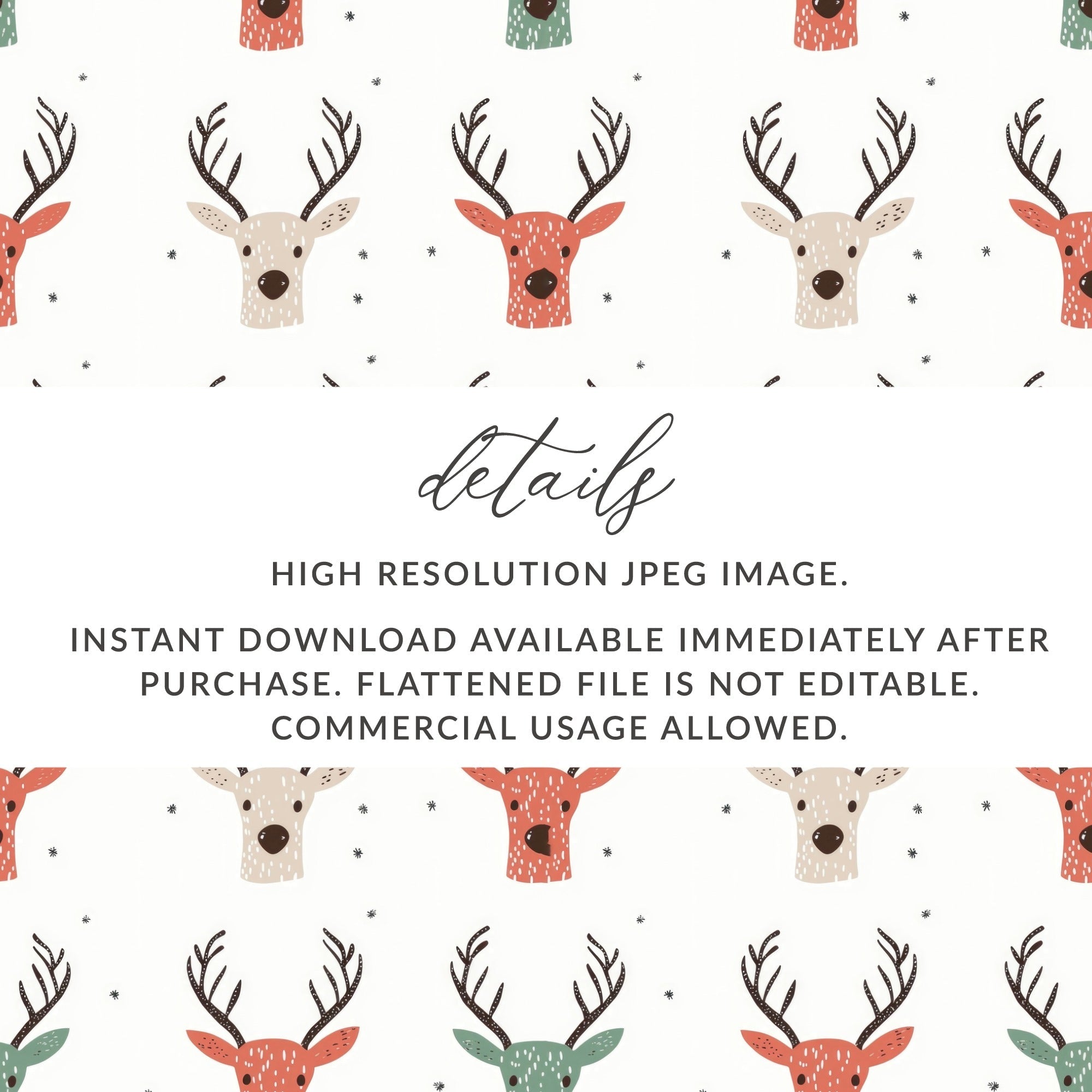 Seamless Red and Green Reindeer Pattern Christmas Digital - Moore and Mountain