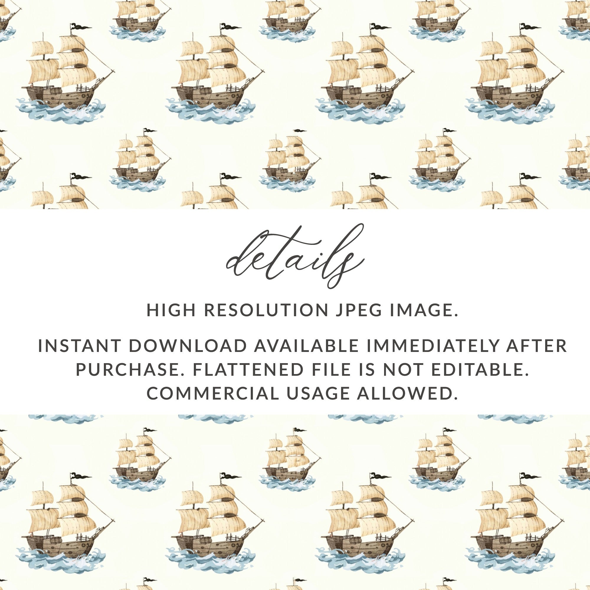 Sailing Ship T-Shirt, Nautical Digital Paper, Seamless Pirate Ship Pattern, Ocean Themed T Shirt Design, Seascape Wallpaper, Boat Digital - Moore and Mountain