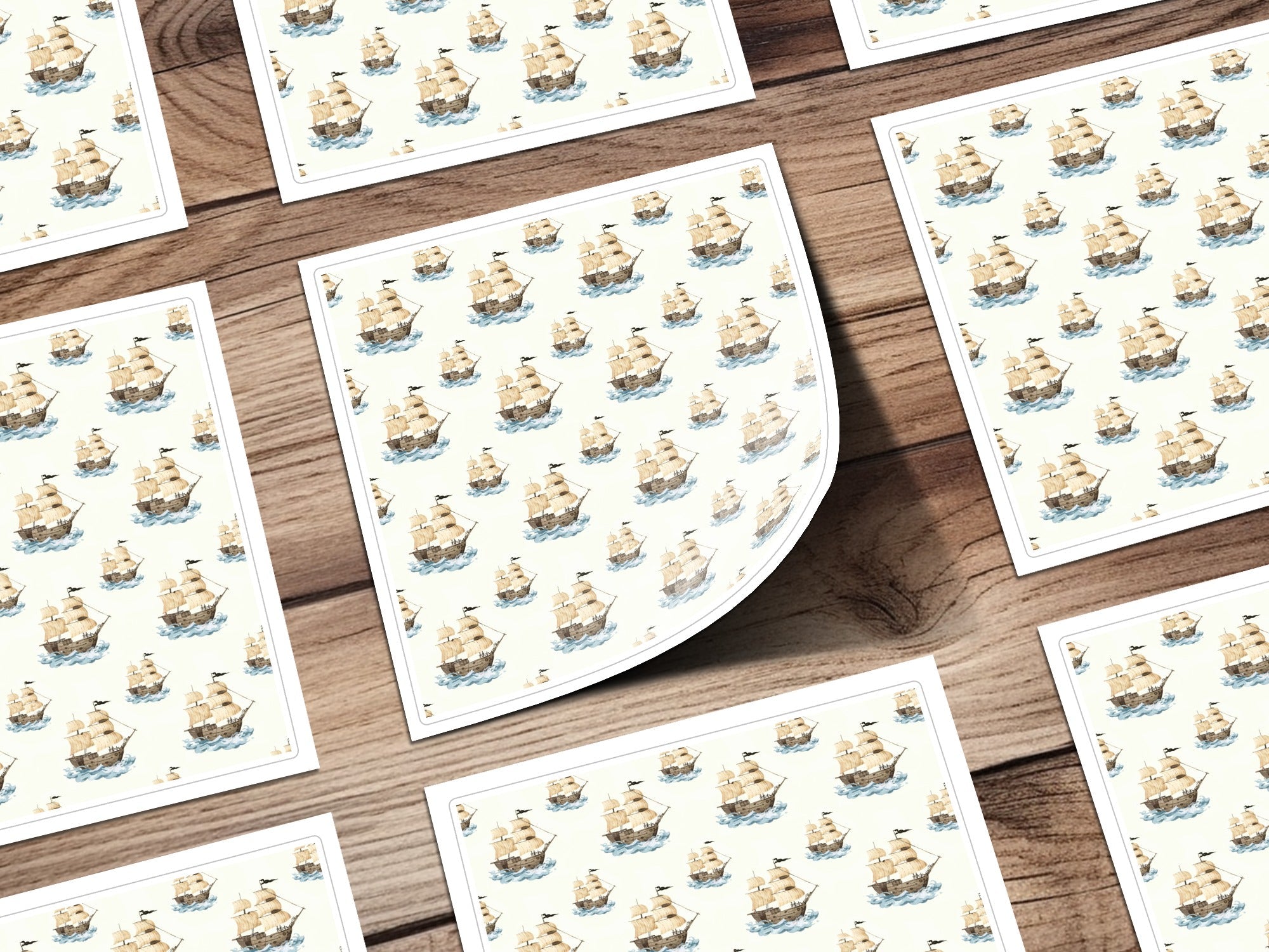 Sailing Ship T-Shirt, Nautical Digital Paper, Seamless Pirate Ship Pattern, Ocean Themed T Shirt Design, Seascape Wallpaper, Boat Digital - Moore and Mountain