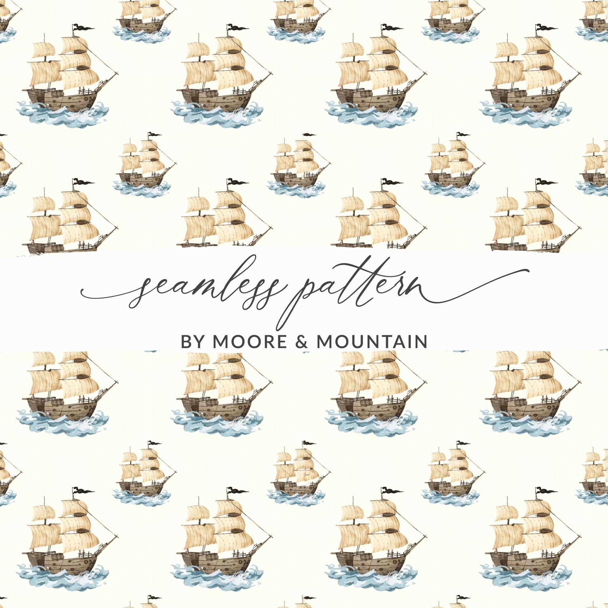 Sailing Ship T-Shirt, Nautical Digital Paper, Seamless Pirate Ship Pattern, Ocean Themed T Shirt Design, Seascape Wallpaper, Boat Digital - Moore and Mountain
