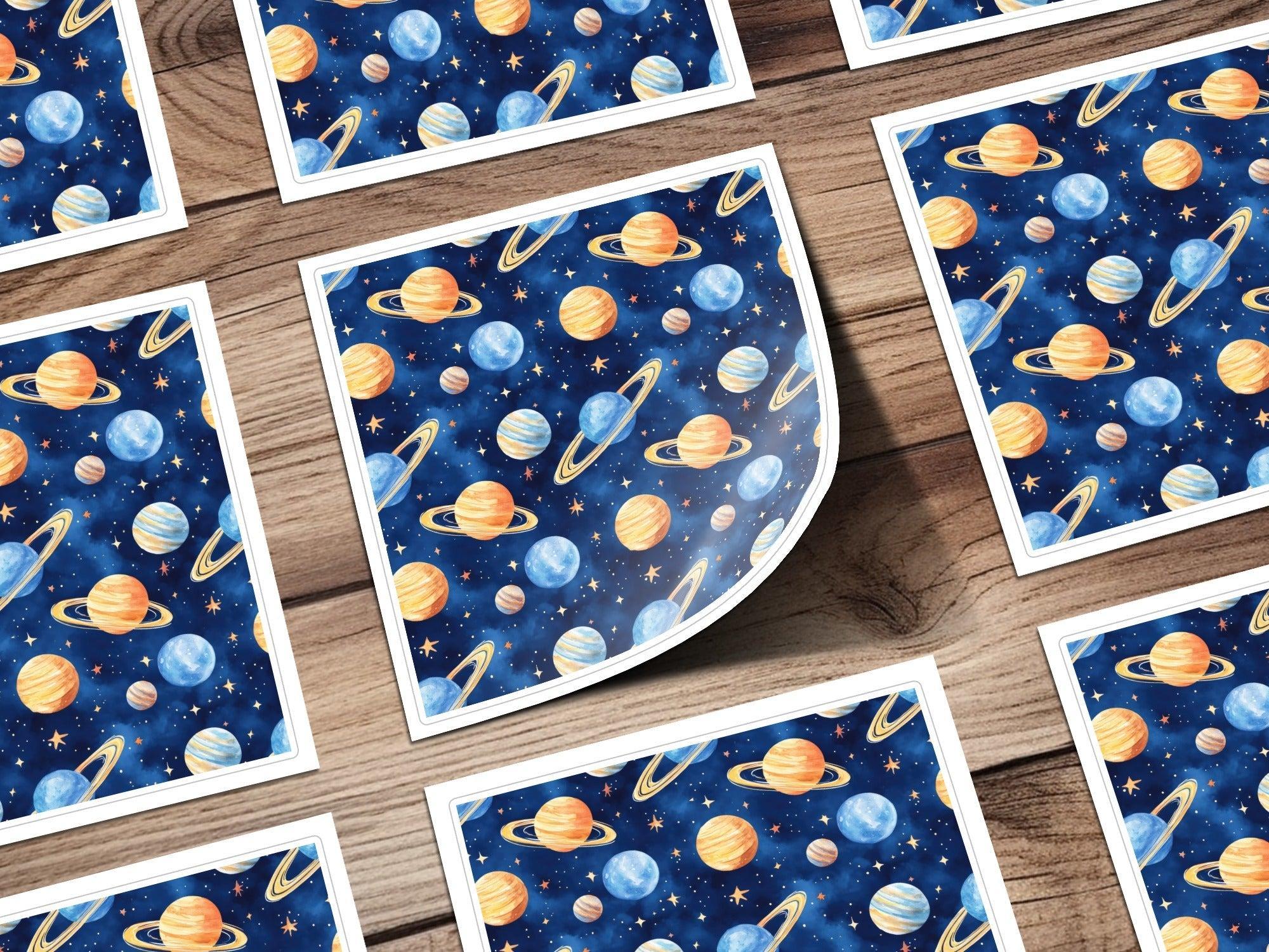 Seamless Space Pattern Digital Download, Watercolor Planets Stars Texture, Galaxy Celestial Design, Printable Paper, Fabric Pattern - Moore and Mountain