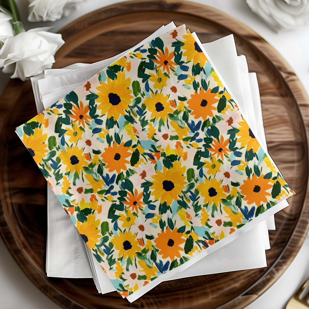 Vibrant Sunflower Floral Pattern Design Napkin Set