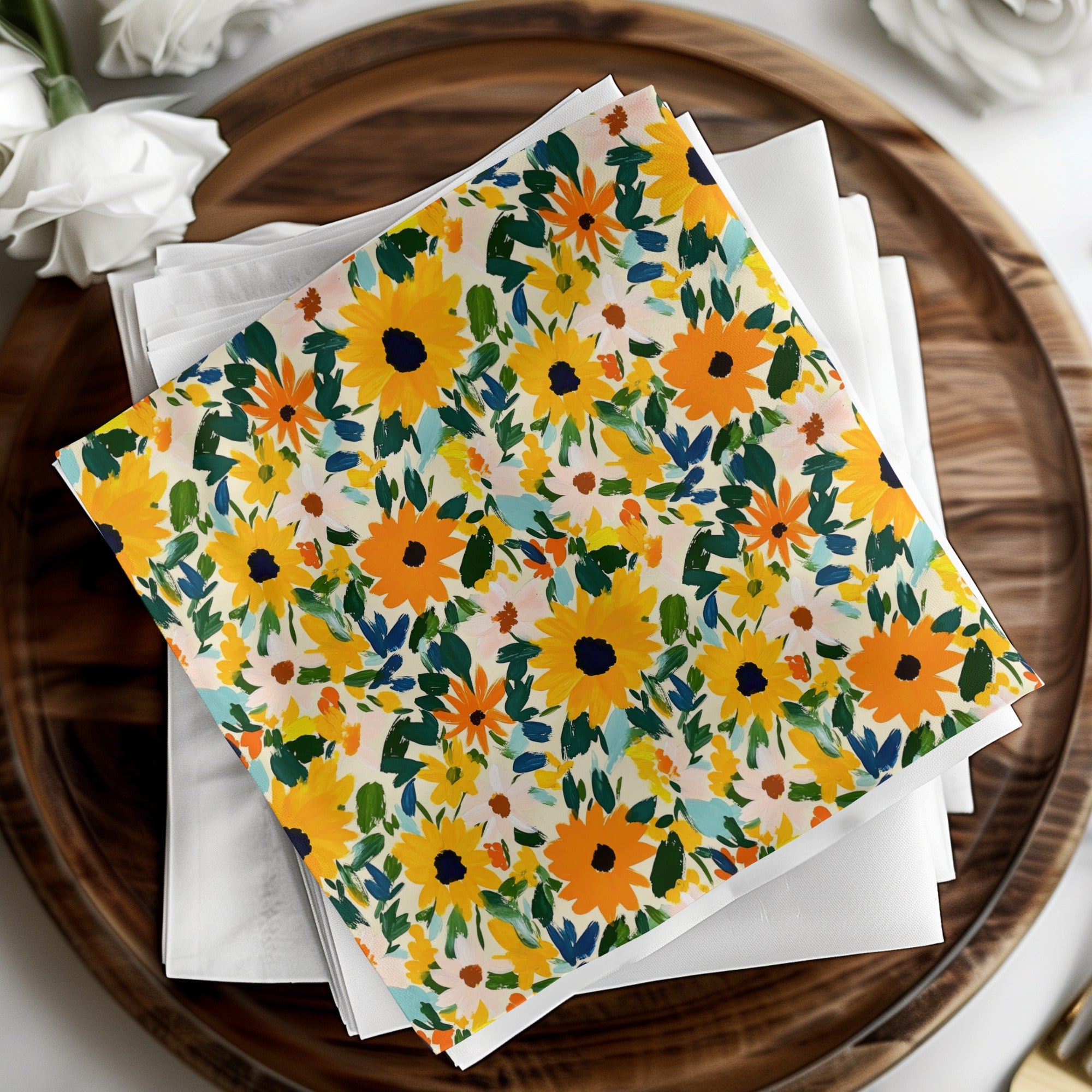 Vibrant Sunflower Floral Pattern Design Napkin Set