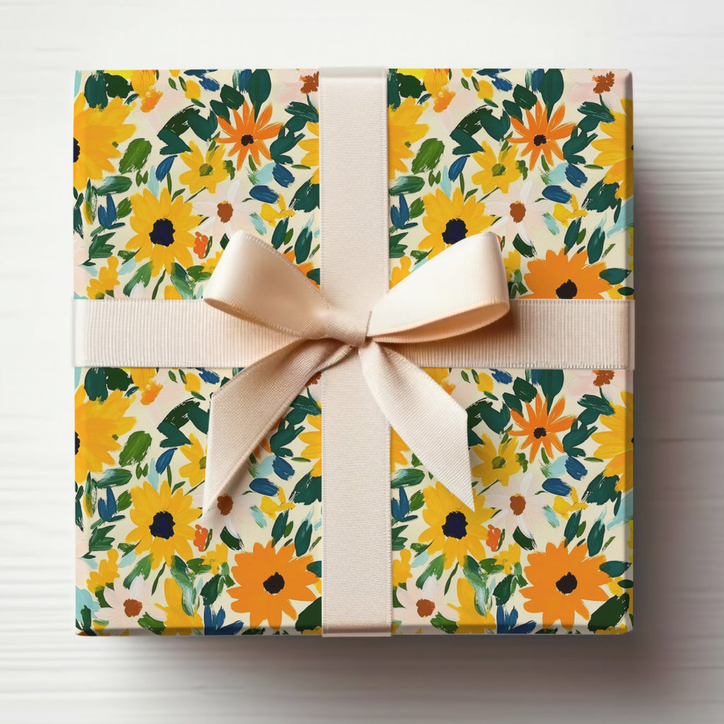 Bright Floral Gift Wrap with Elegant Bow Design