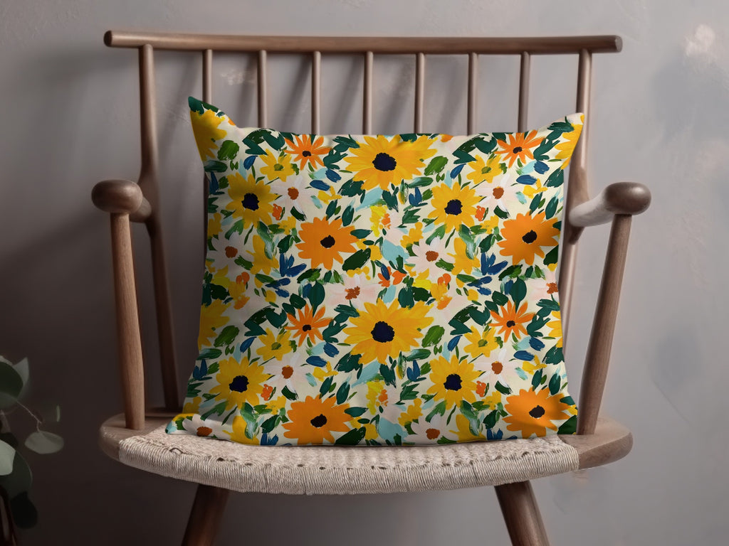 Vibrant Yellow and Orange Floral Decorative Pillow