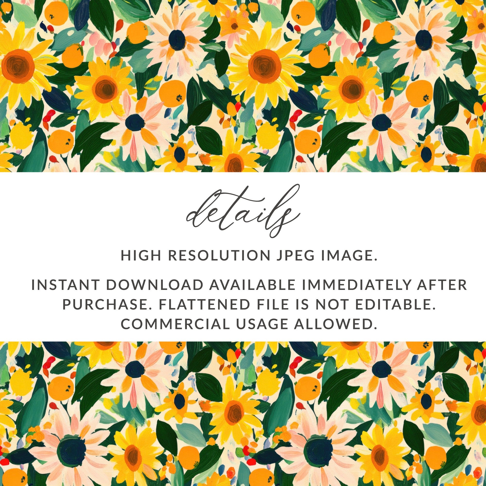 Vibrant Sunflower Floral Pattern High Res Digital Download