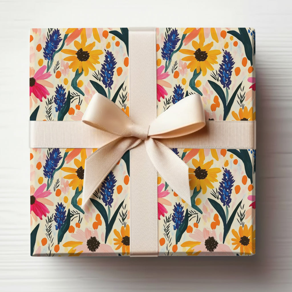 Vibrant Floral Gift Wrap with Elegant Ribbon Design