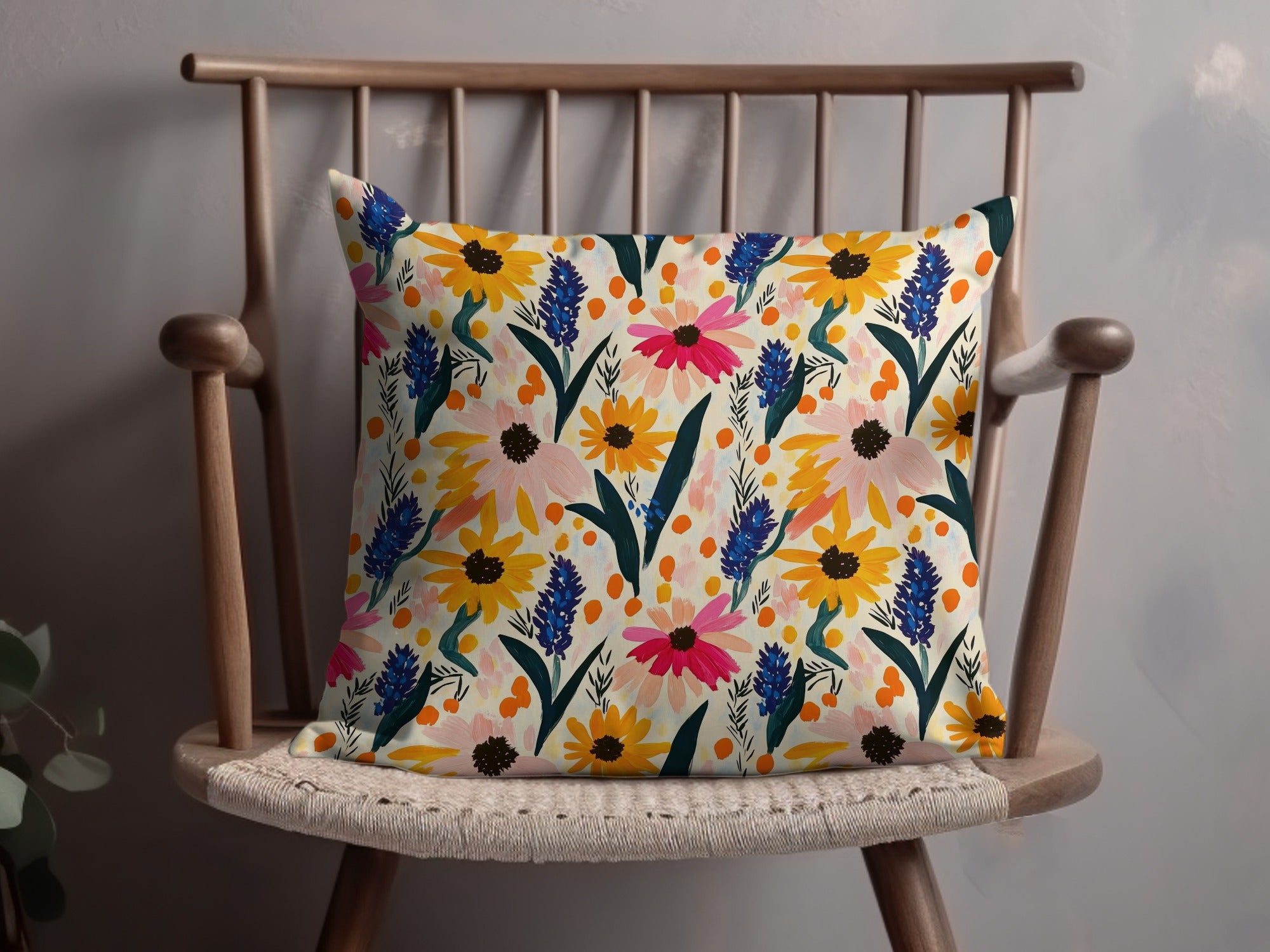 Colorful Floral Design Pillow for Home Decor Accessory