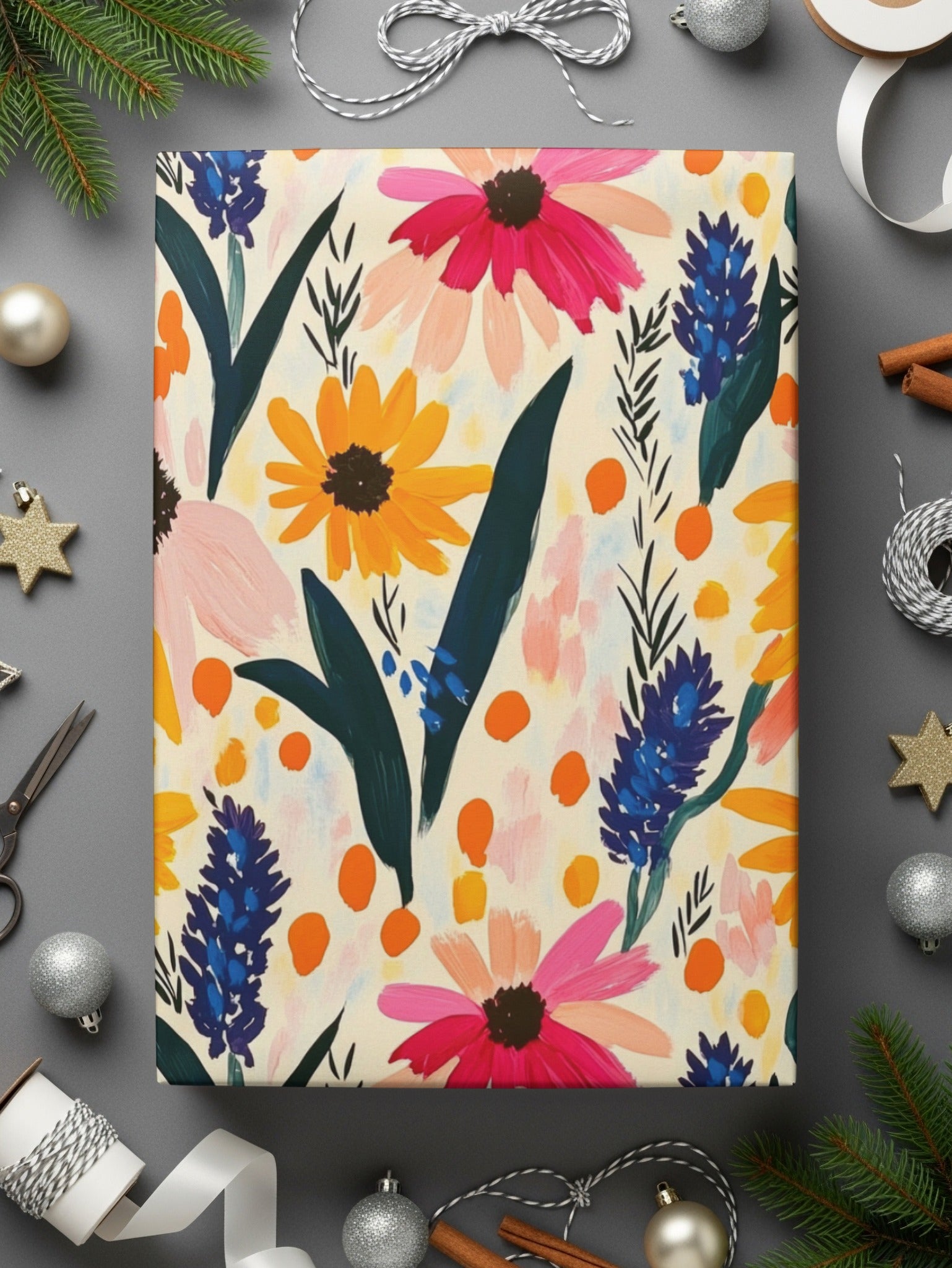 Colorful Floral Design Wrapping Paper Festive Gift Wrap