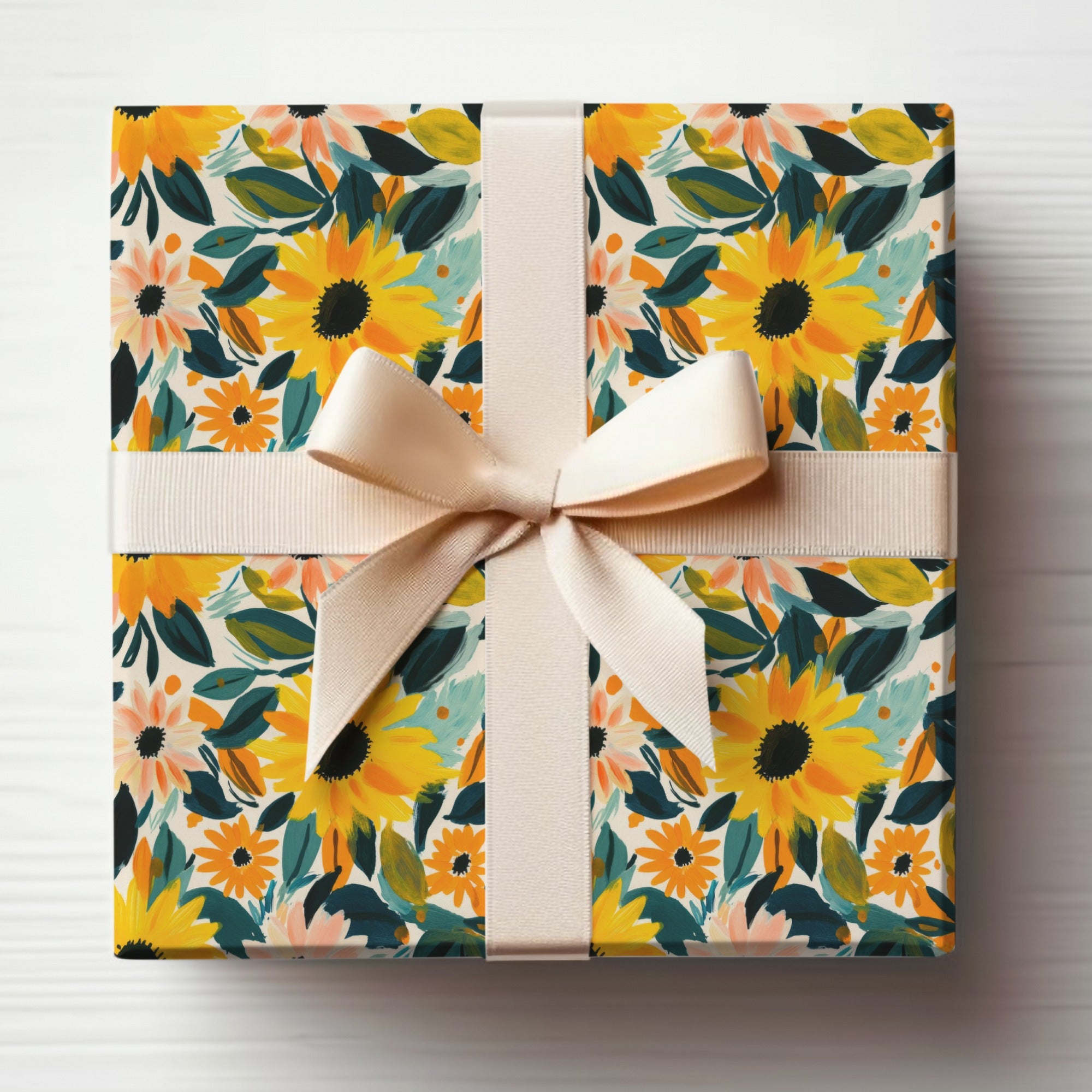 Sunflowers and Leaves Decorative Floral Gift Wrap