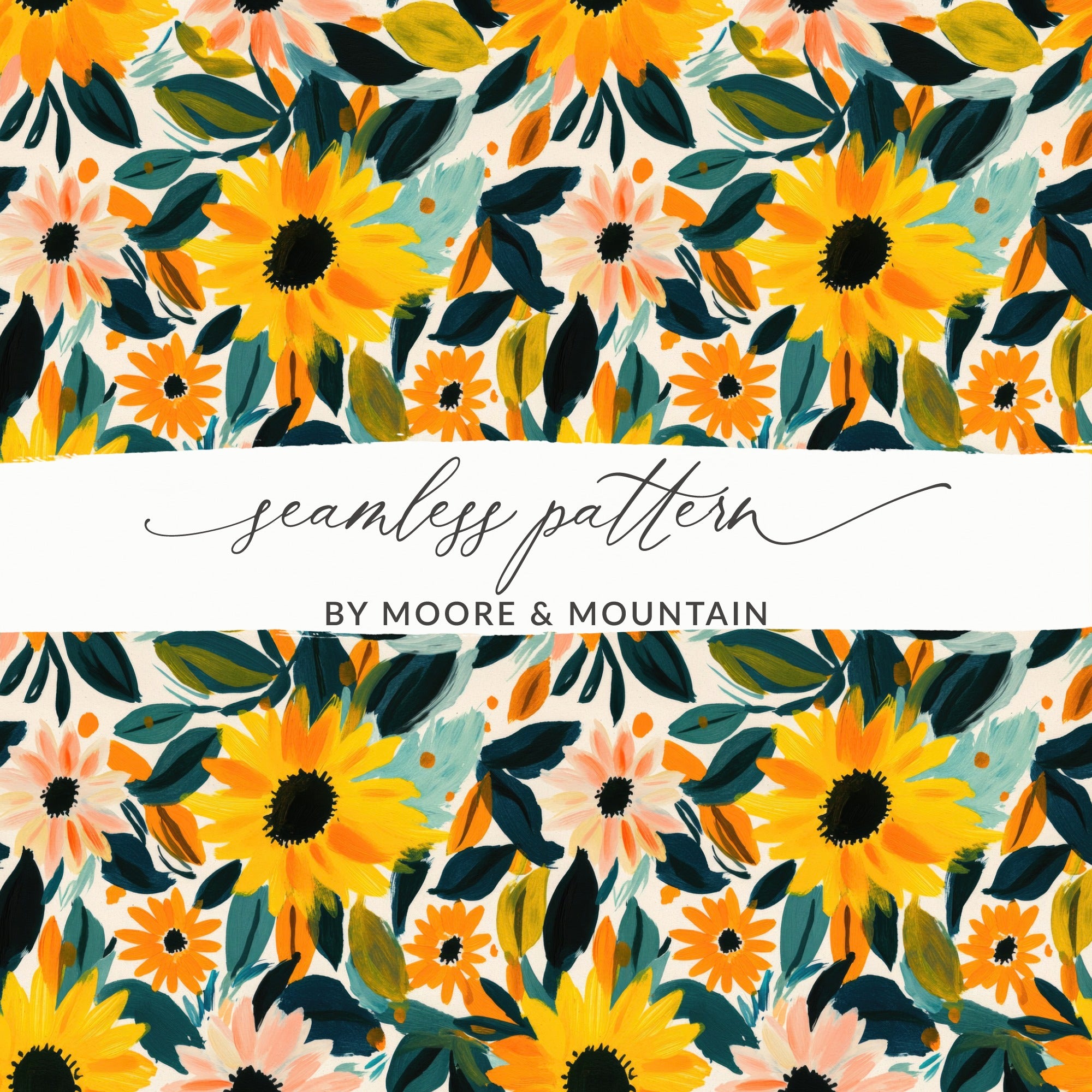 Sunflower and Daisy Seamless Pattern by Moore & Mountain
