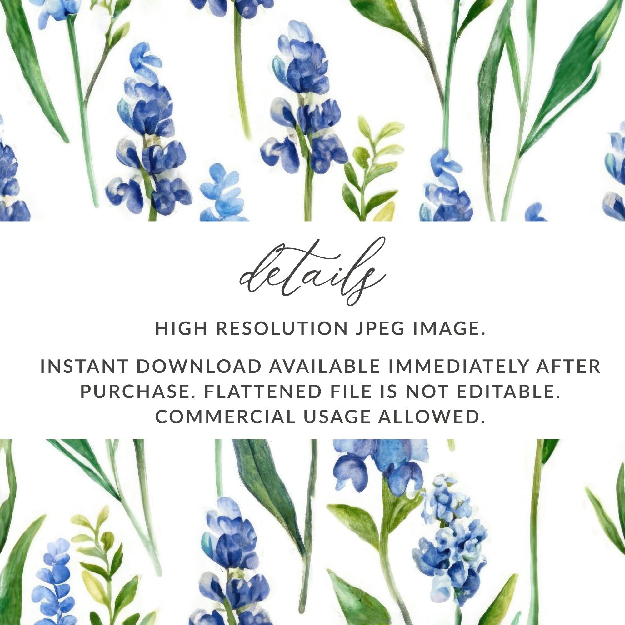Seamless Texas Bluebonnets Pattern Spring Floral Wildflowers Background - Moore and Mountain